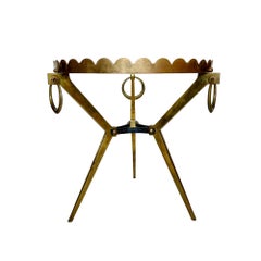 Mid-Century Modern Scalloped Brass Tripod Side Table, 1940s