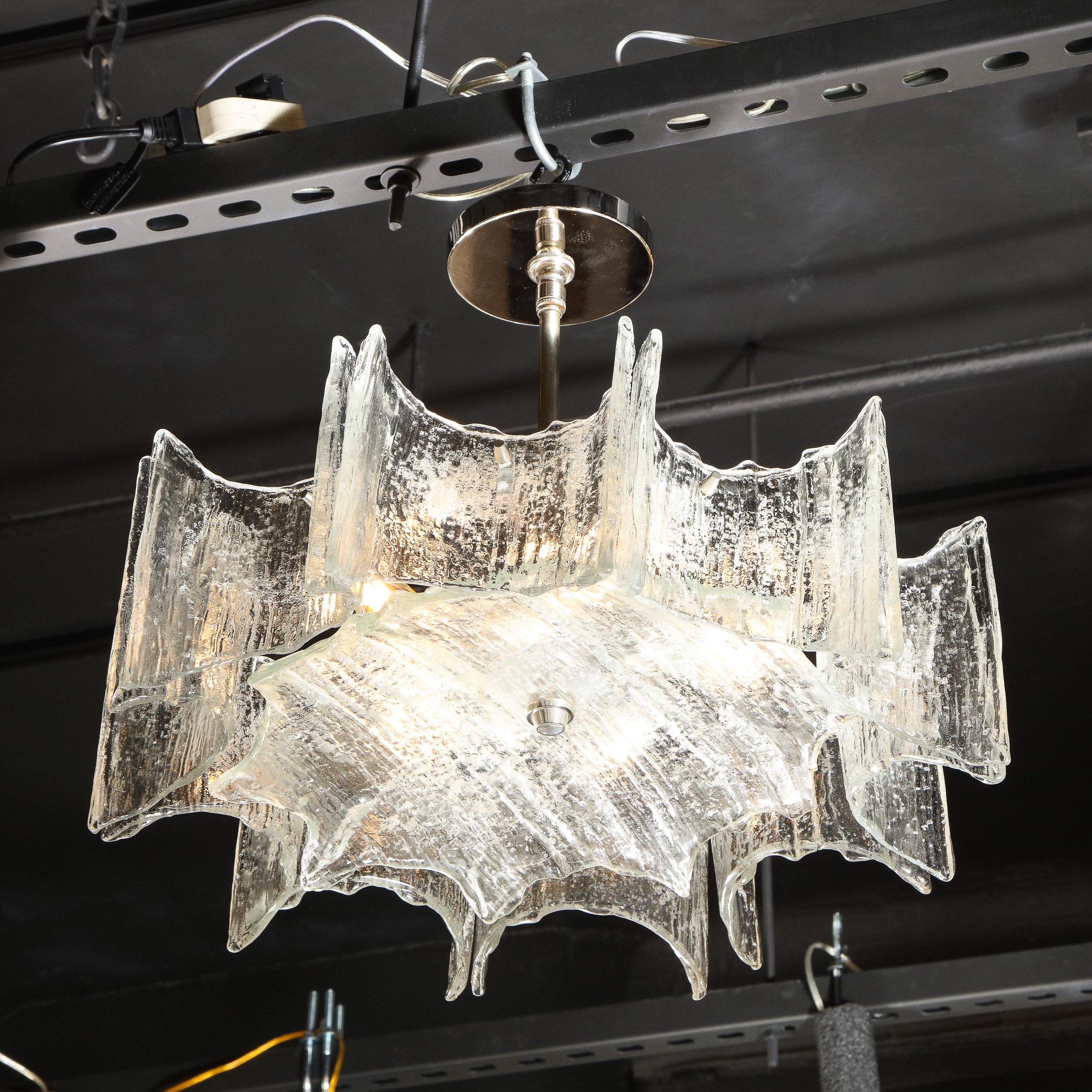 Mid-Century Modern Scalloped Ice Glass Chandelier with Chrome Fittings by Kalmar 4