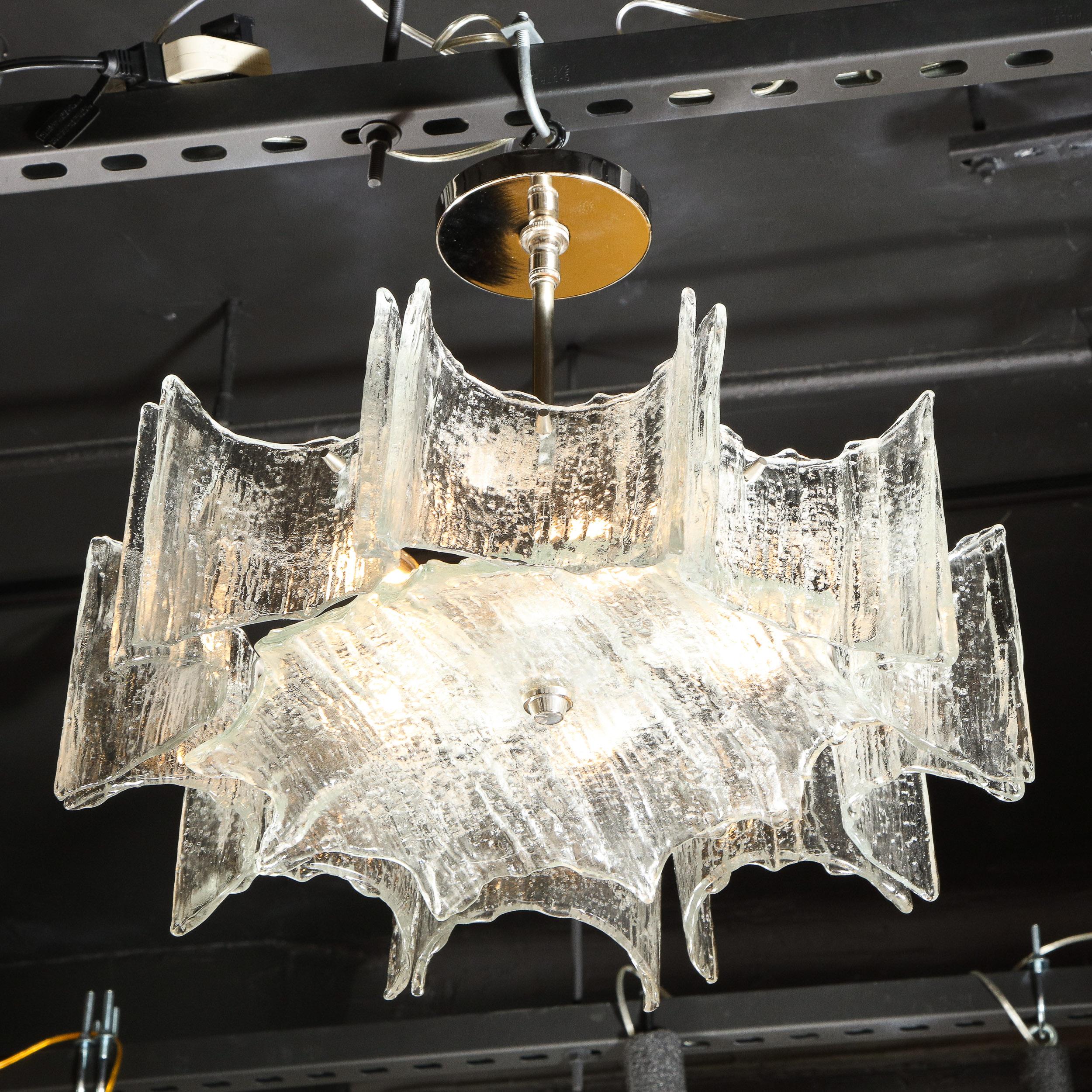 Mid-Century Modern Scalloped Ice Glass Chandelier with Chrome Fittings by Kalmar 5