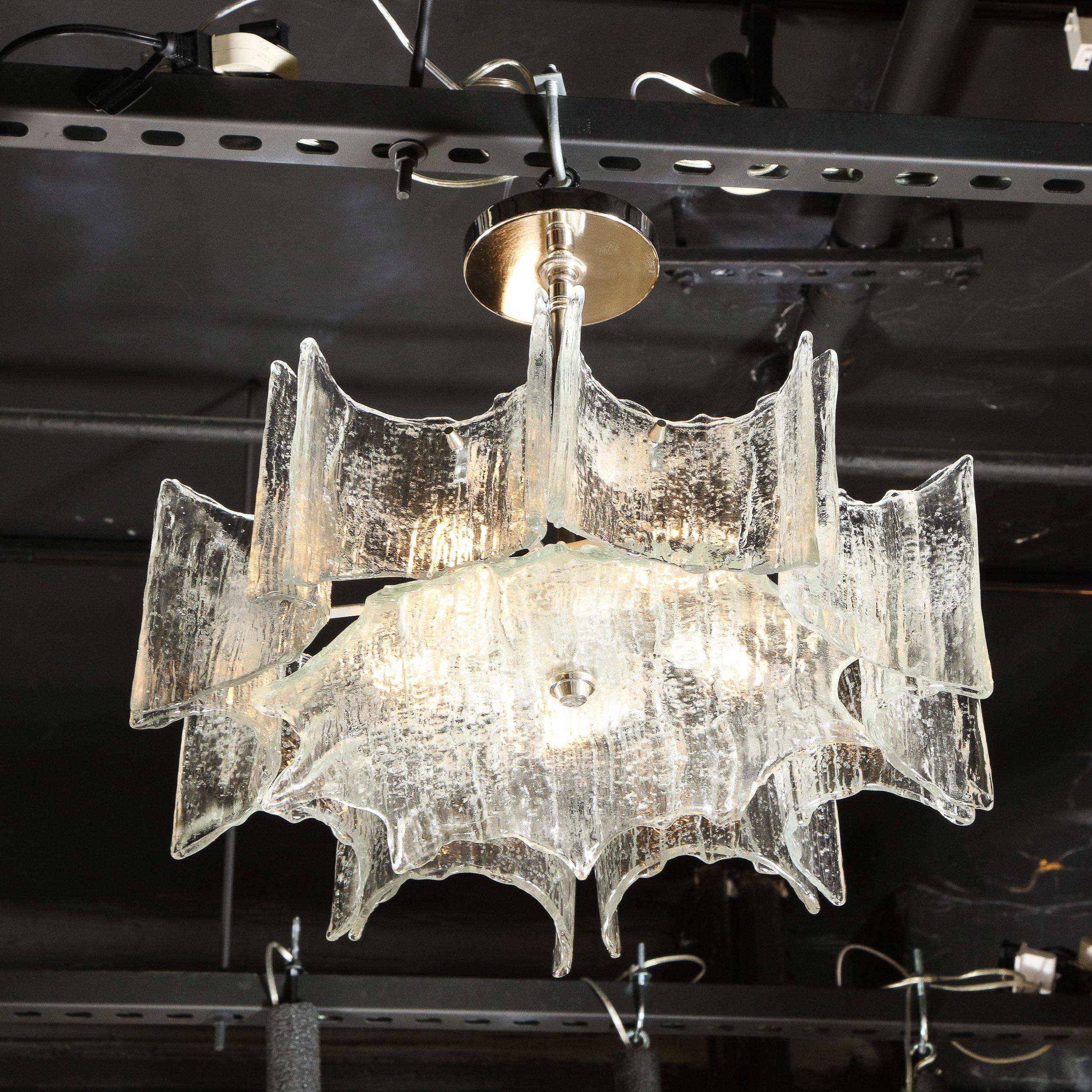 Mid-Century Modern Scalloped Ice Glass Chandelier with Chrome Fittings by Kalmar 6