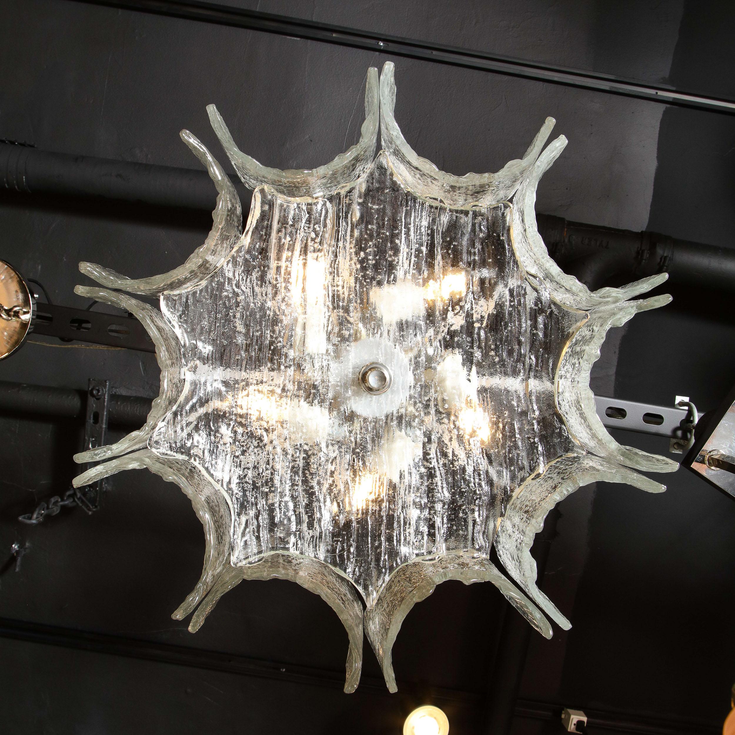 Mid-Century Modern Scalloped Ice Glass Chandelier with Chrome Fittings by Kalmar In Excellent Condition In New York, NY