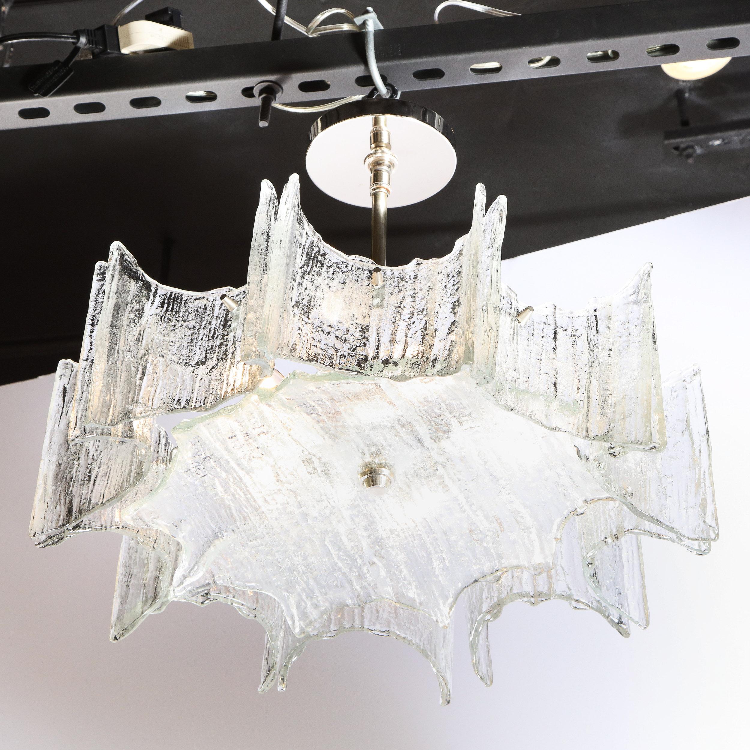 Murano Glass Mid-Century Modern Scalloped Ice Glass Chandelier with Chrome Fittings by Kalmar
