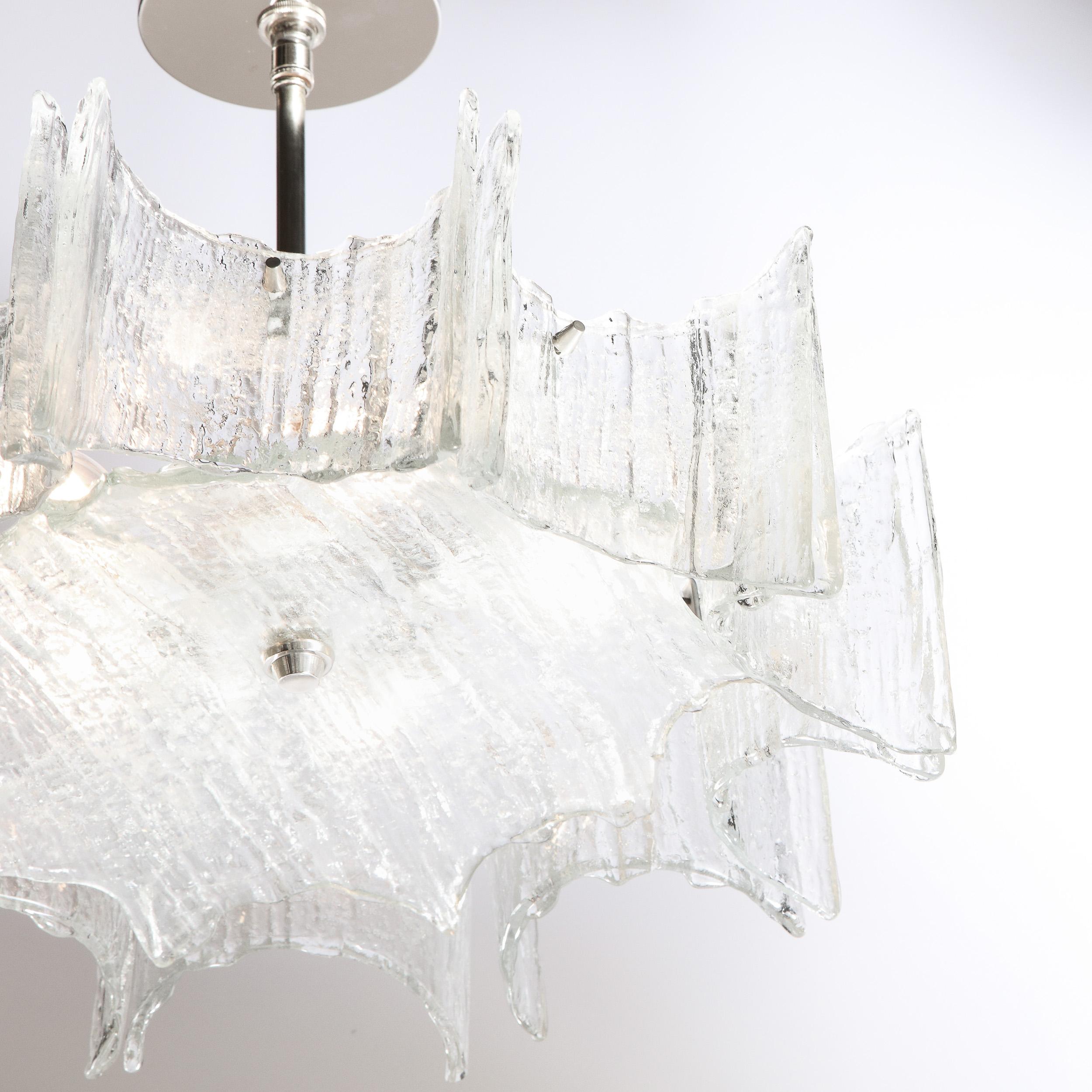 Mid-Century Modern Scalloped Ice Glass Chandelier with Chrome Fittings by Kalmar 1