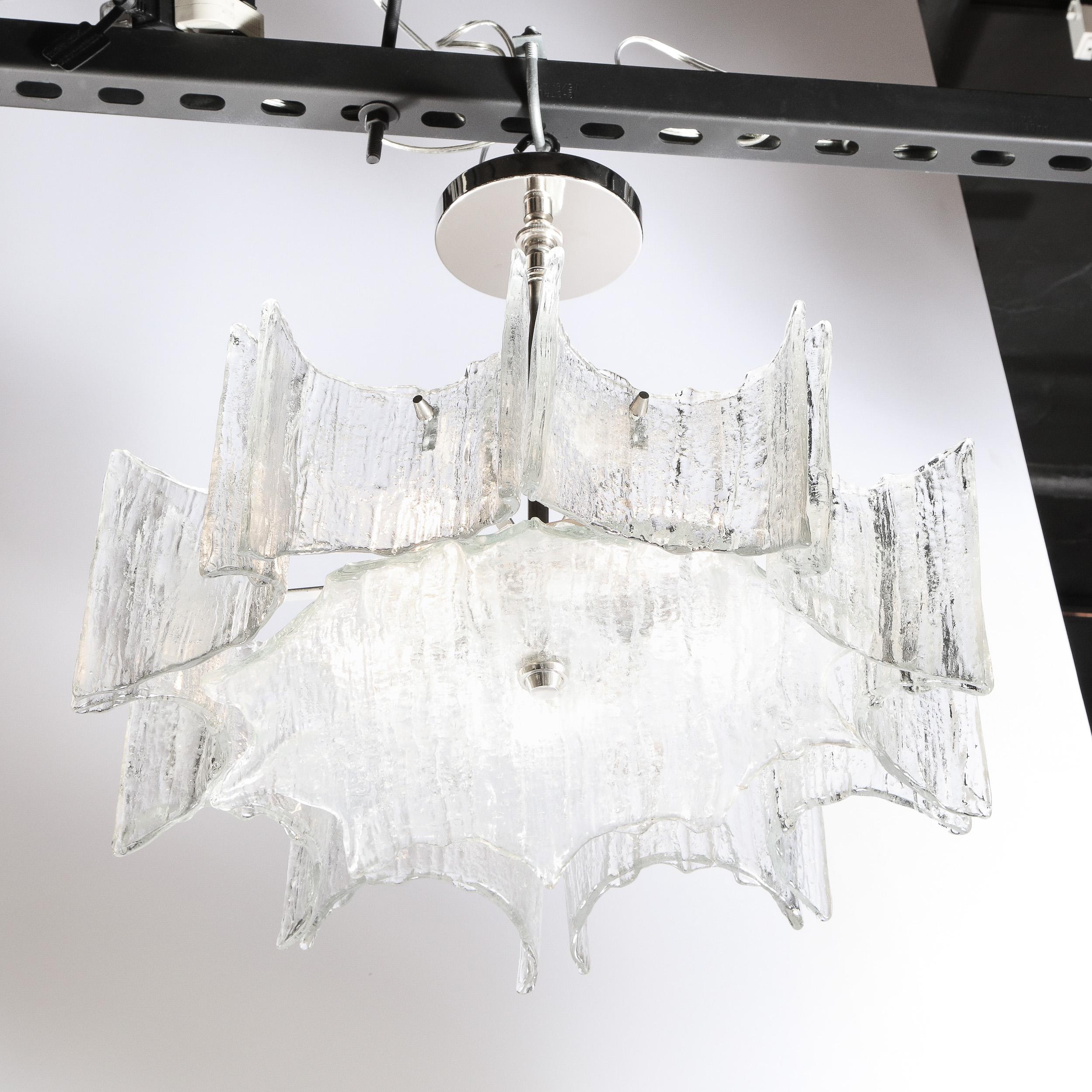 Mid-Century Modern Scalloped Ice Glass Chandelier with Chrome Fittings by Kalmar 2