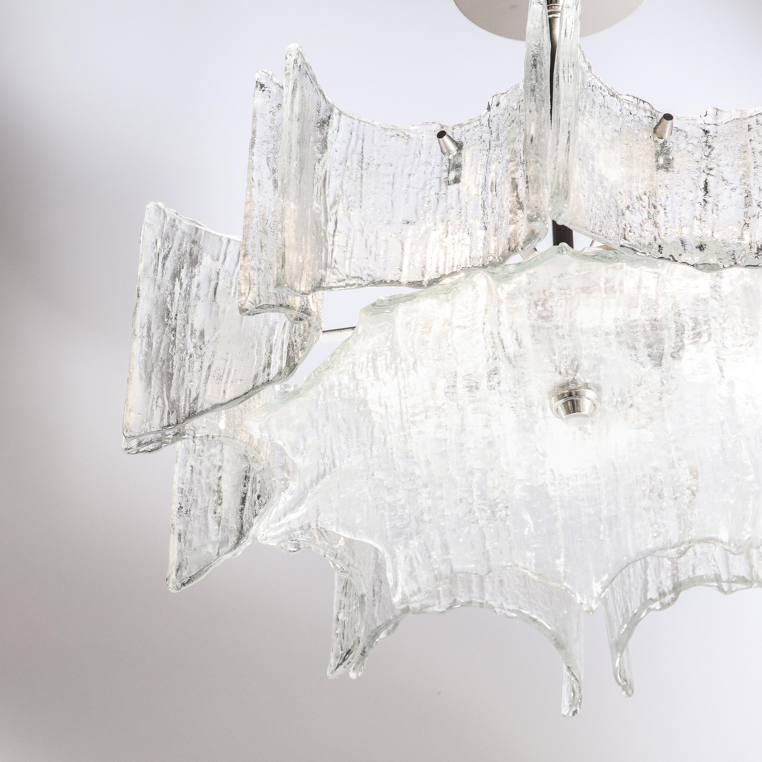 Mid-Century Modern Scalloped Ice Glass Chandelier with Chrome Fittings by Kalmar 3
