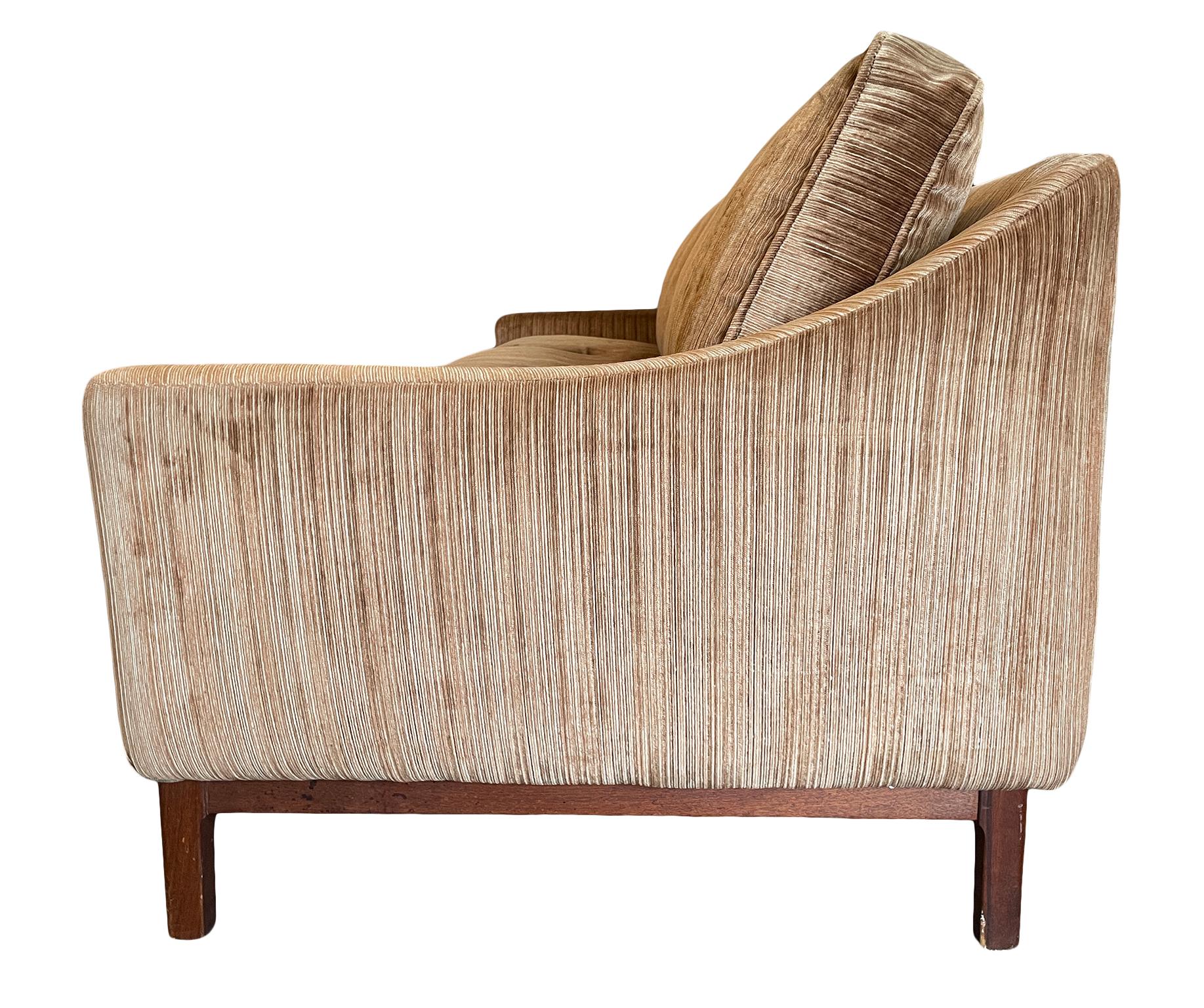 Velvet Mid-Century Modern Scandinavian 3 Seat brown Sofa Couch by DUX
