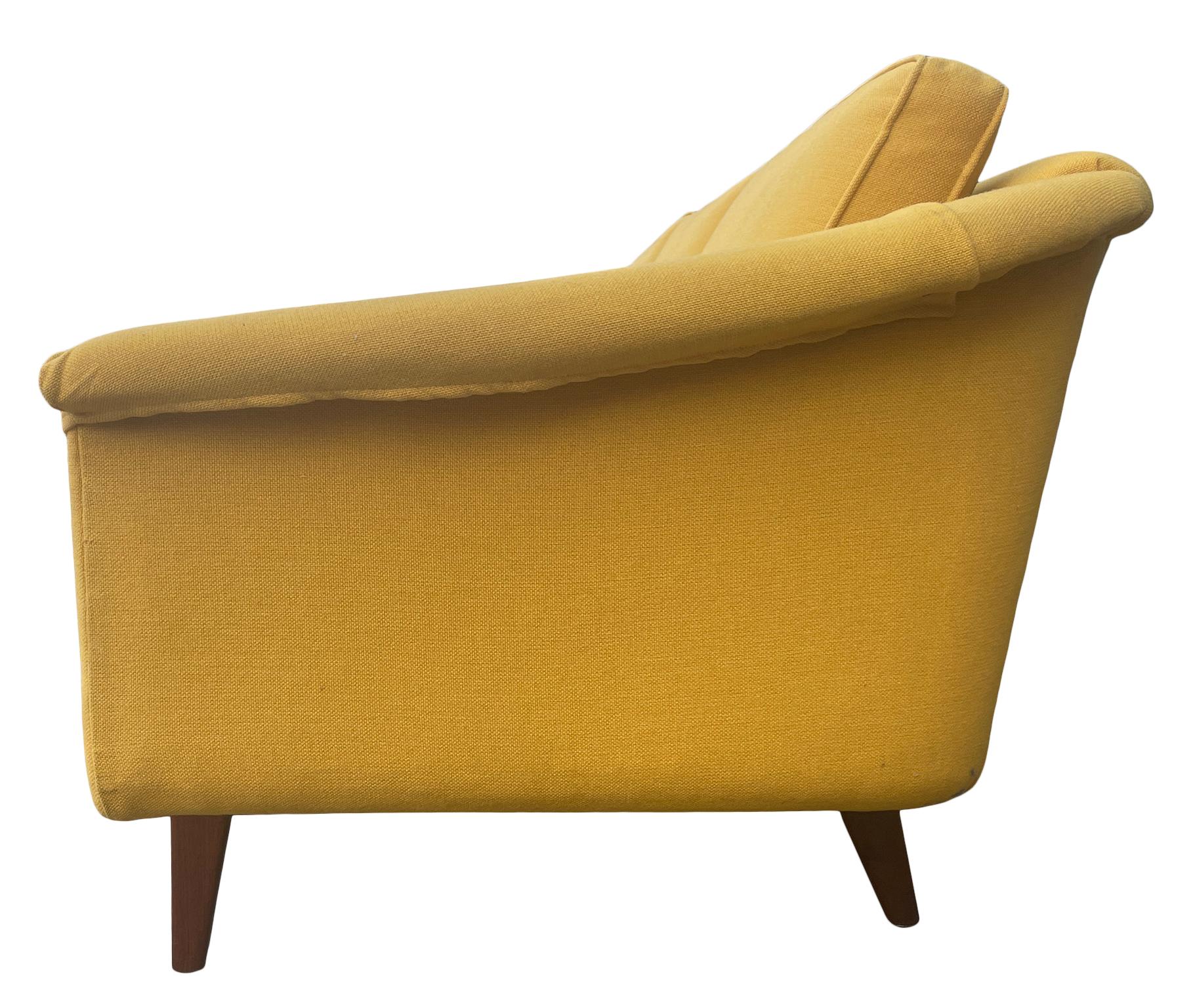 Swedish Mid-Century Modern Scandinavian 3 Seat Mustard Sofa Couch by DUX