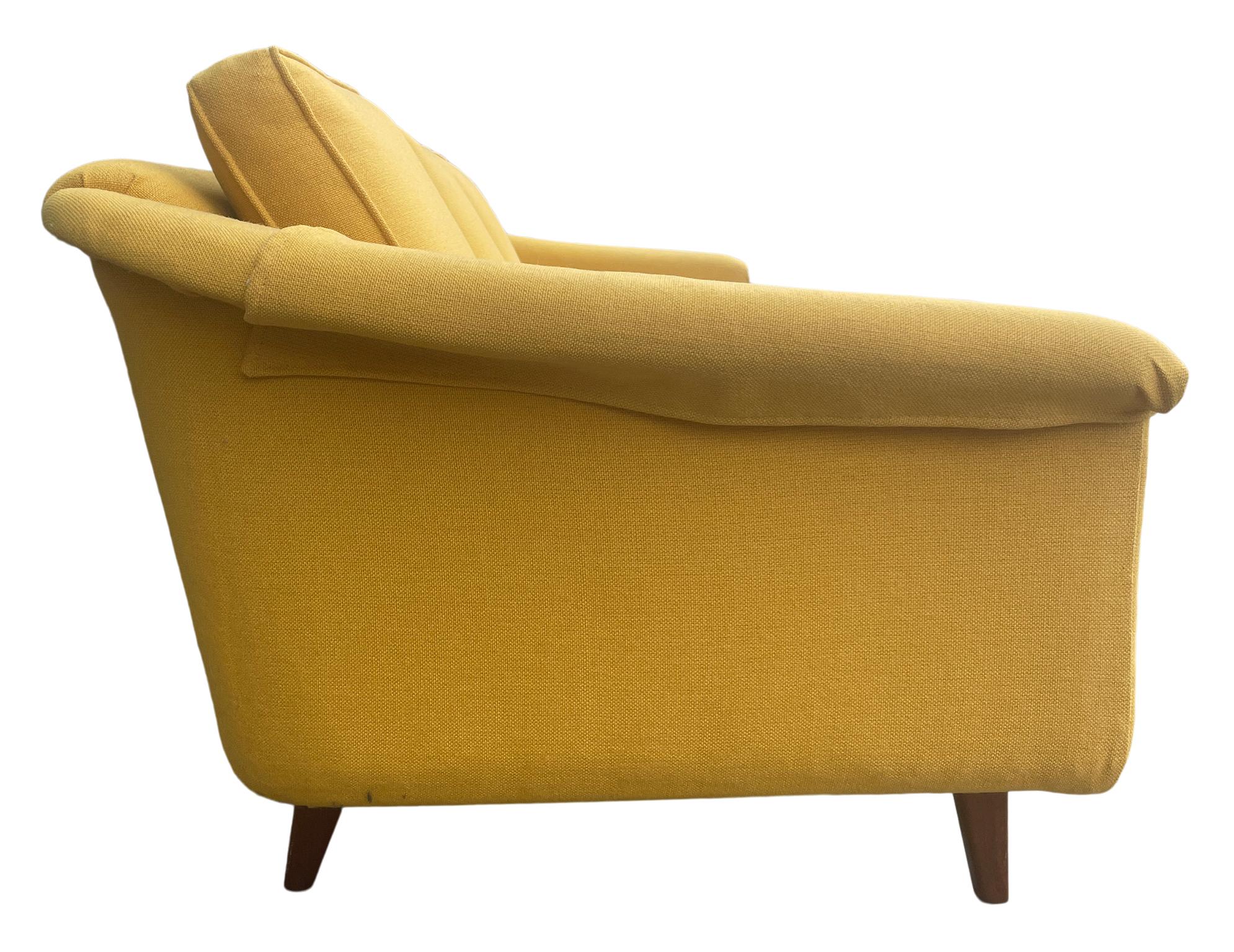 Mid-Century Modern Scandinavian 3 Seat Mustard Sofa Couch by DUX In Good Condition In BROOKLYN, NY