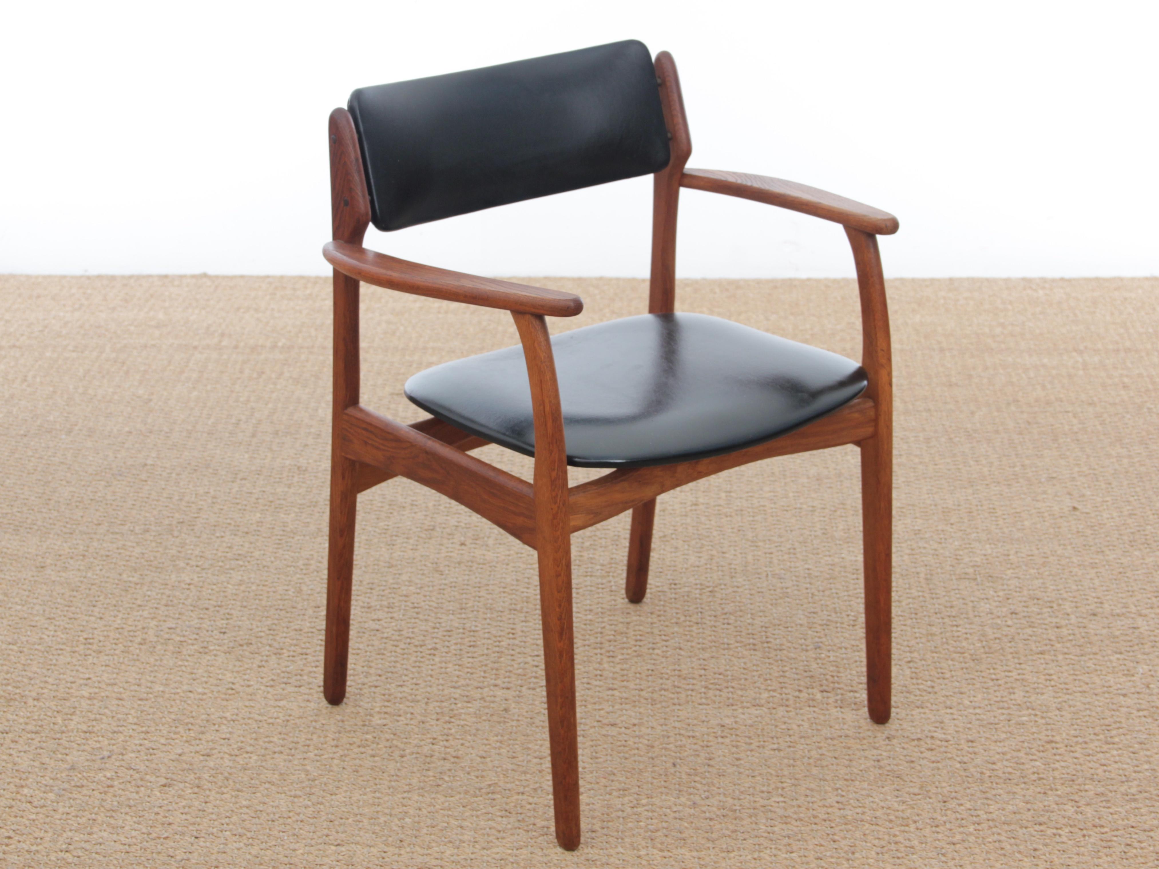Faux Leather Mid-Century Modern Scandinavian Arm Chair in Teak by Erik Buck