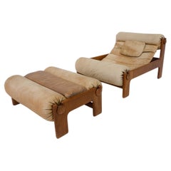 Mid-Century Modern Scandinavian Armchair and Ottoman, Original Upholstery, 1960s