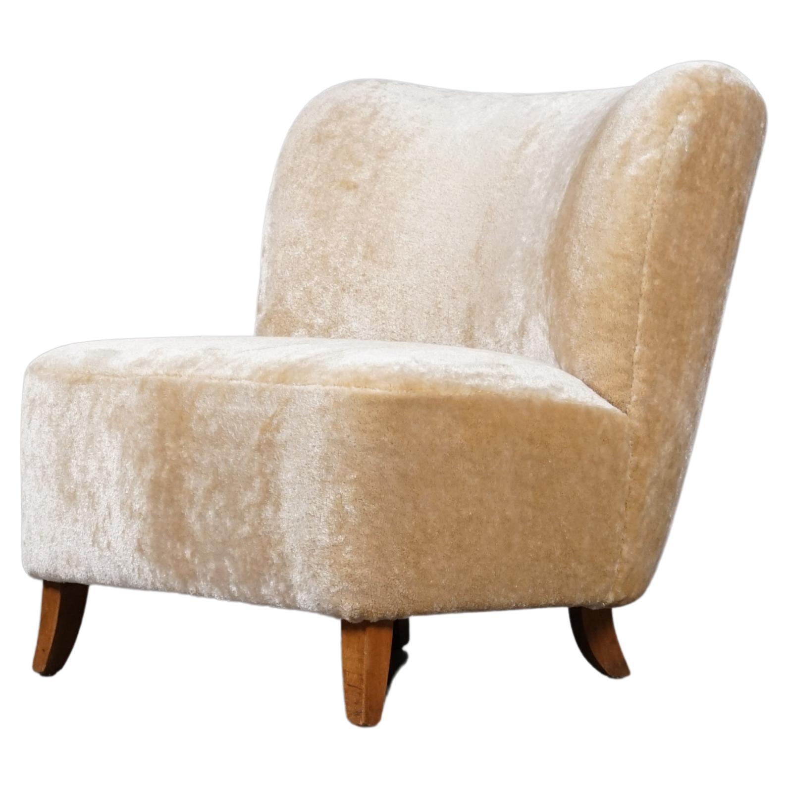 Mid-Century Modern Scandinavian Armchair in High-Pile Velvet Dedar Fabric, 1950s