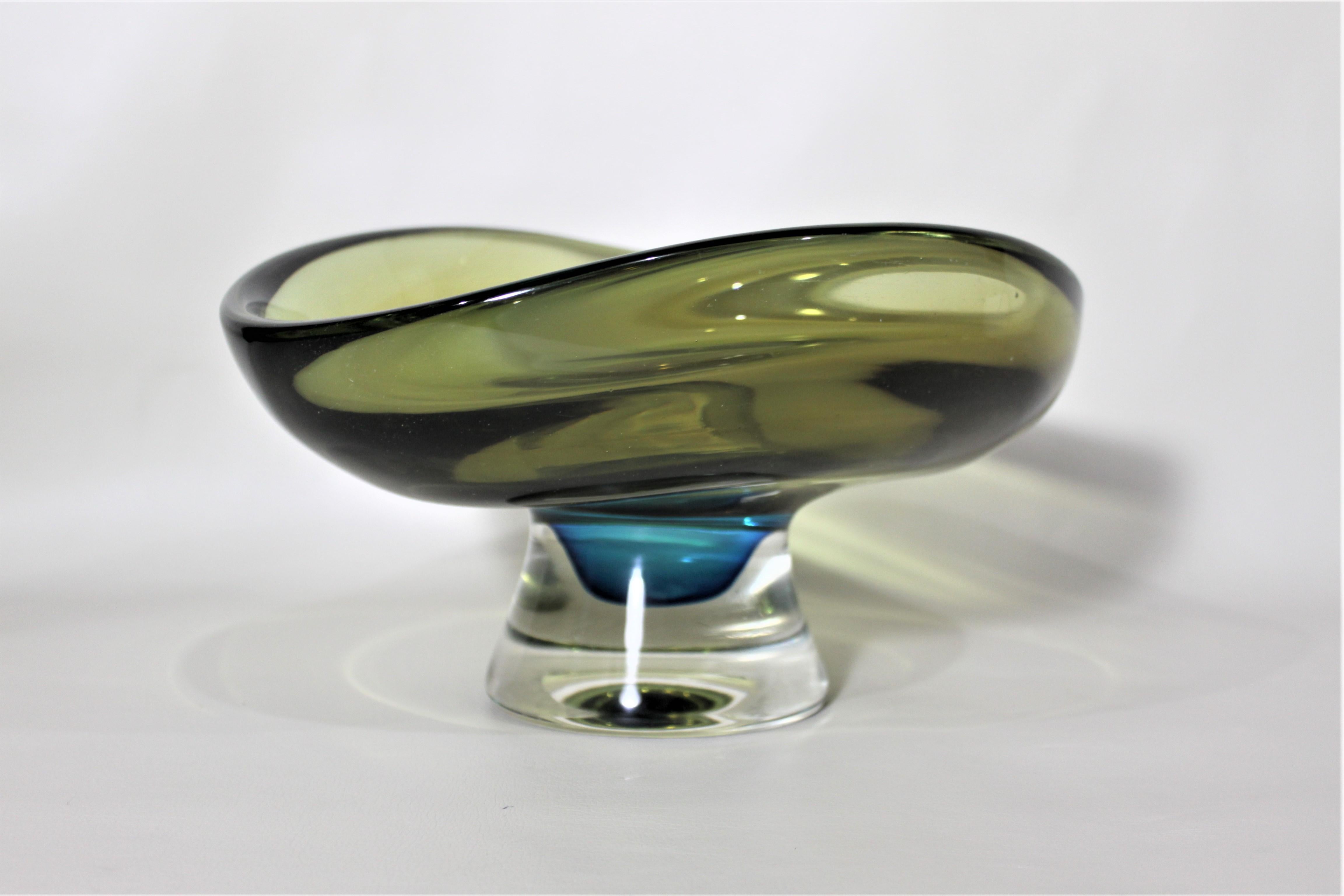 Swedish Mid-Century Modern Scandinavian Art Glass Pedestal Bowl or Centerpiece