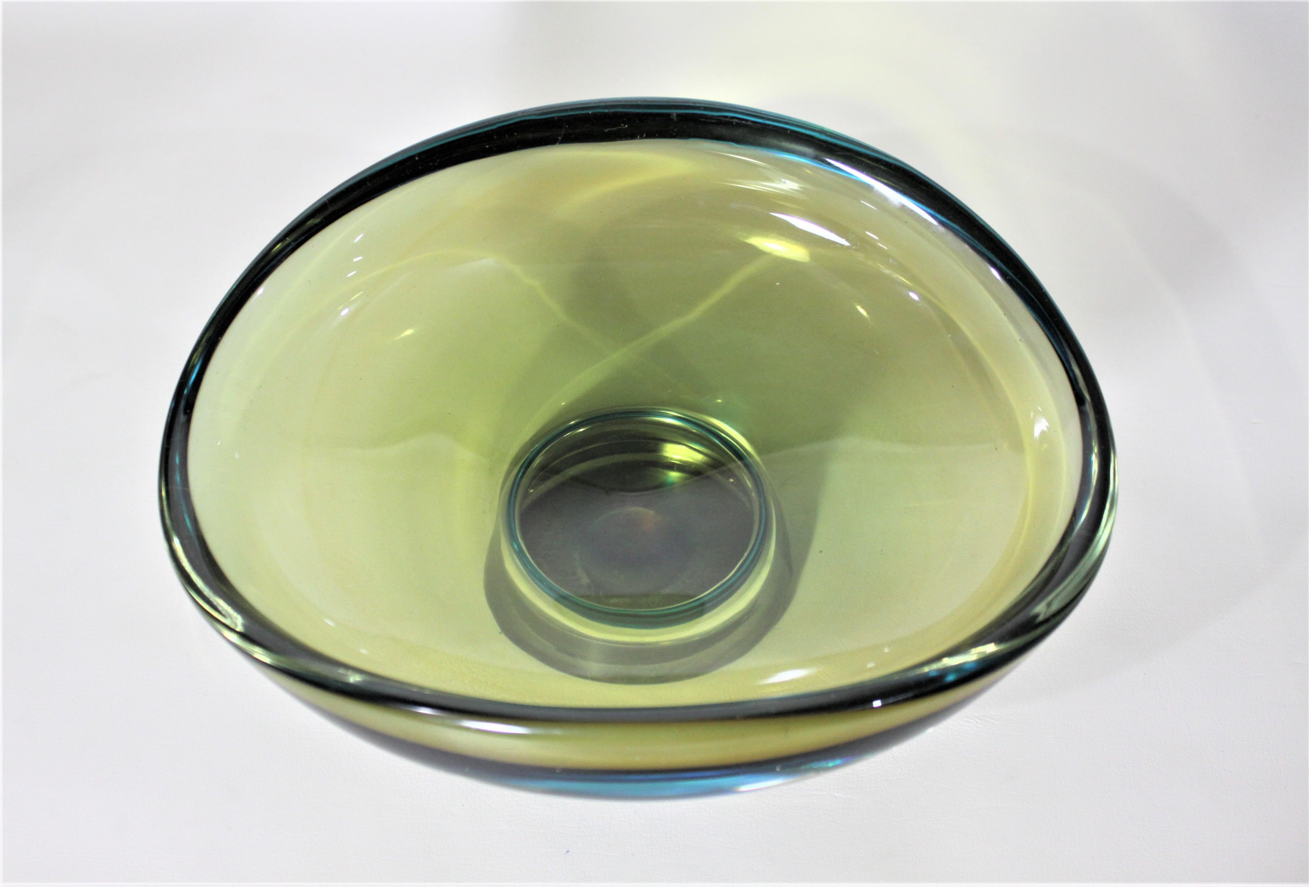 Hand-Crafted Mid-Century Modern Scandinavian Art Glass Pedestal Bowl or Centerpiece