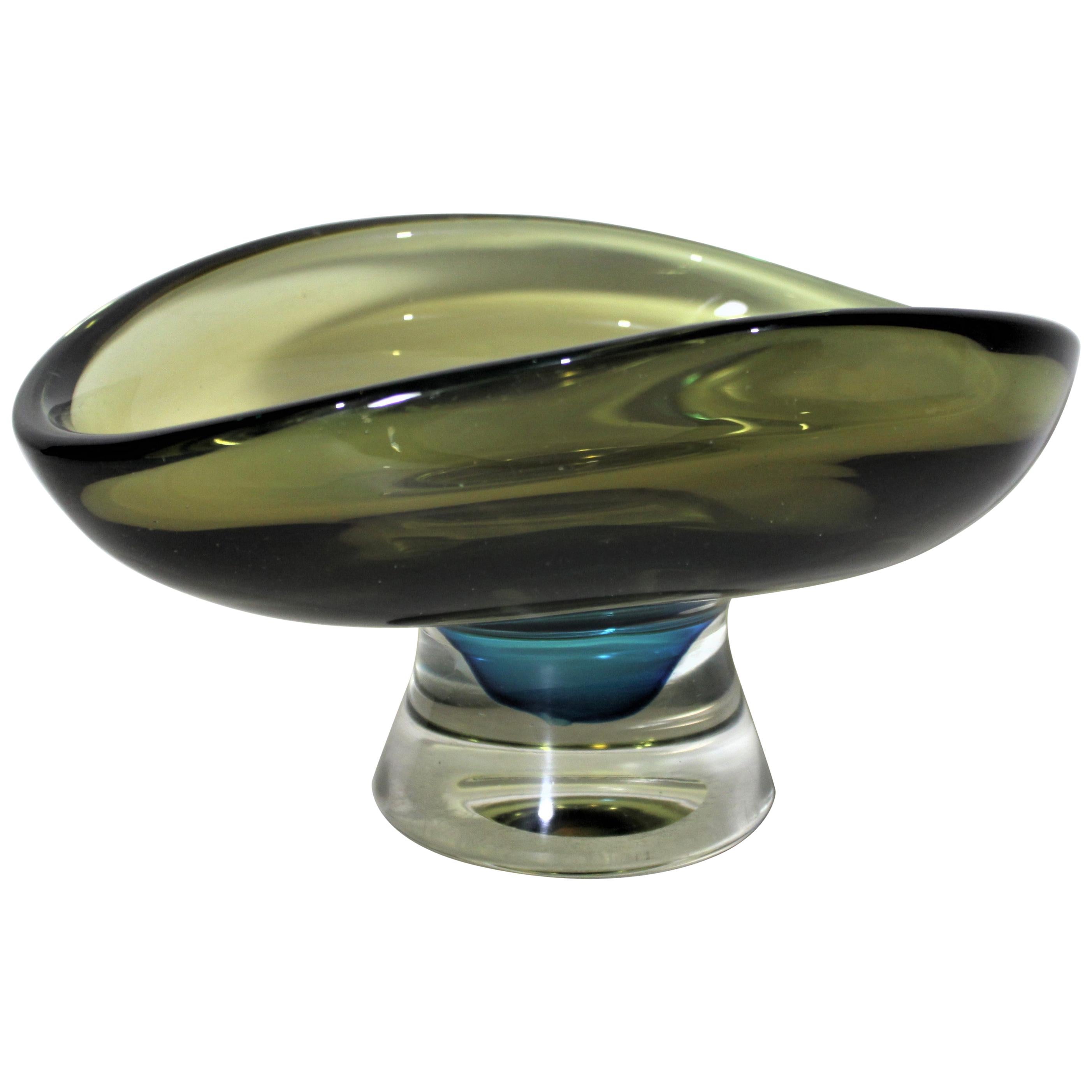 Mid-Century Modern Scandinavian Art Glass Pedestal Bowl or Centerpiece
