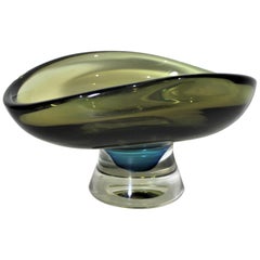 Retro Mid-Century Modern Scandinavian Art Glass Pedestal Bowl or Centerpiece