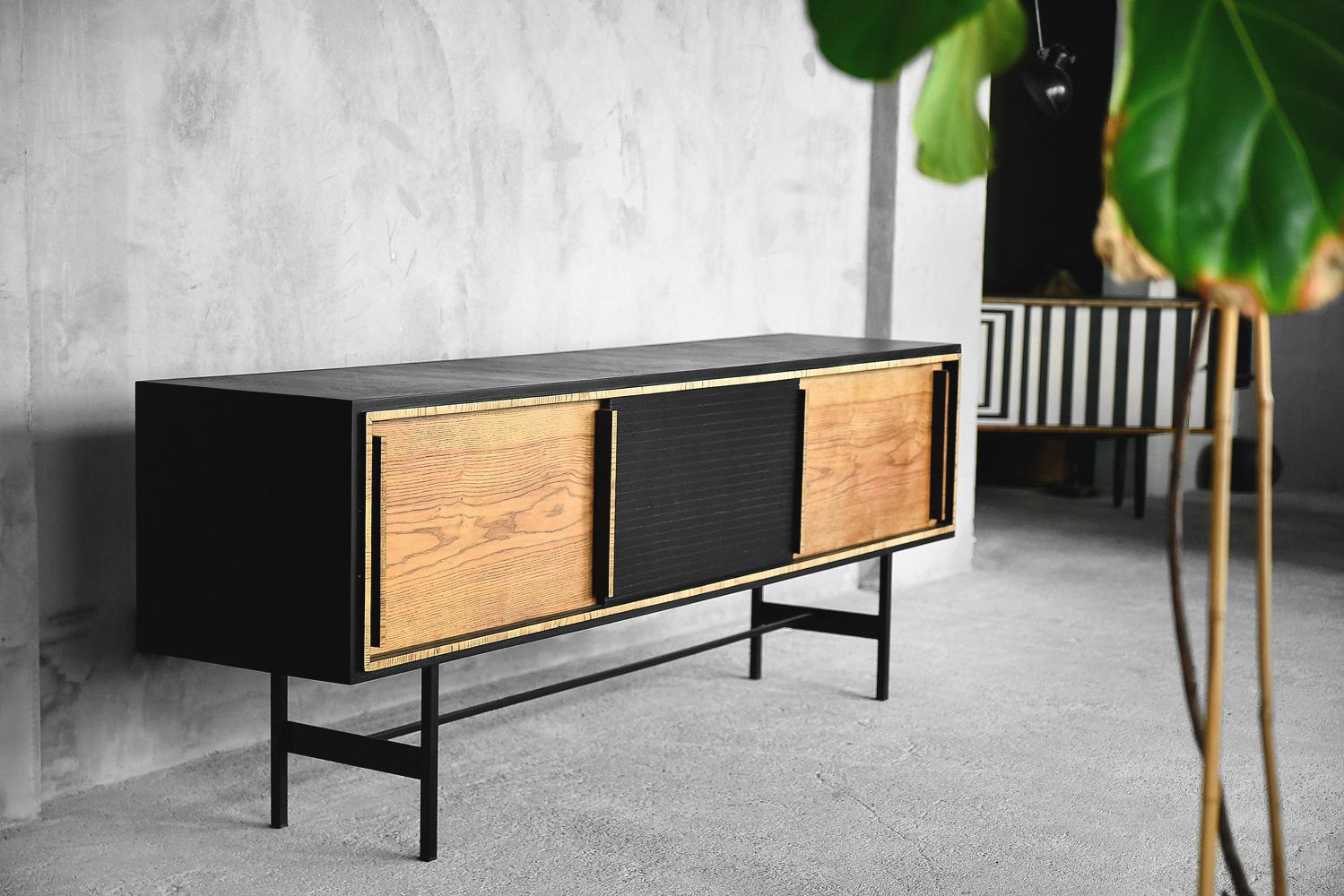 Mid-Century Modern Scandinavian Ash Sideboard with Black Panel, 1960s For Sale 9