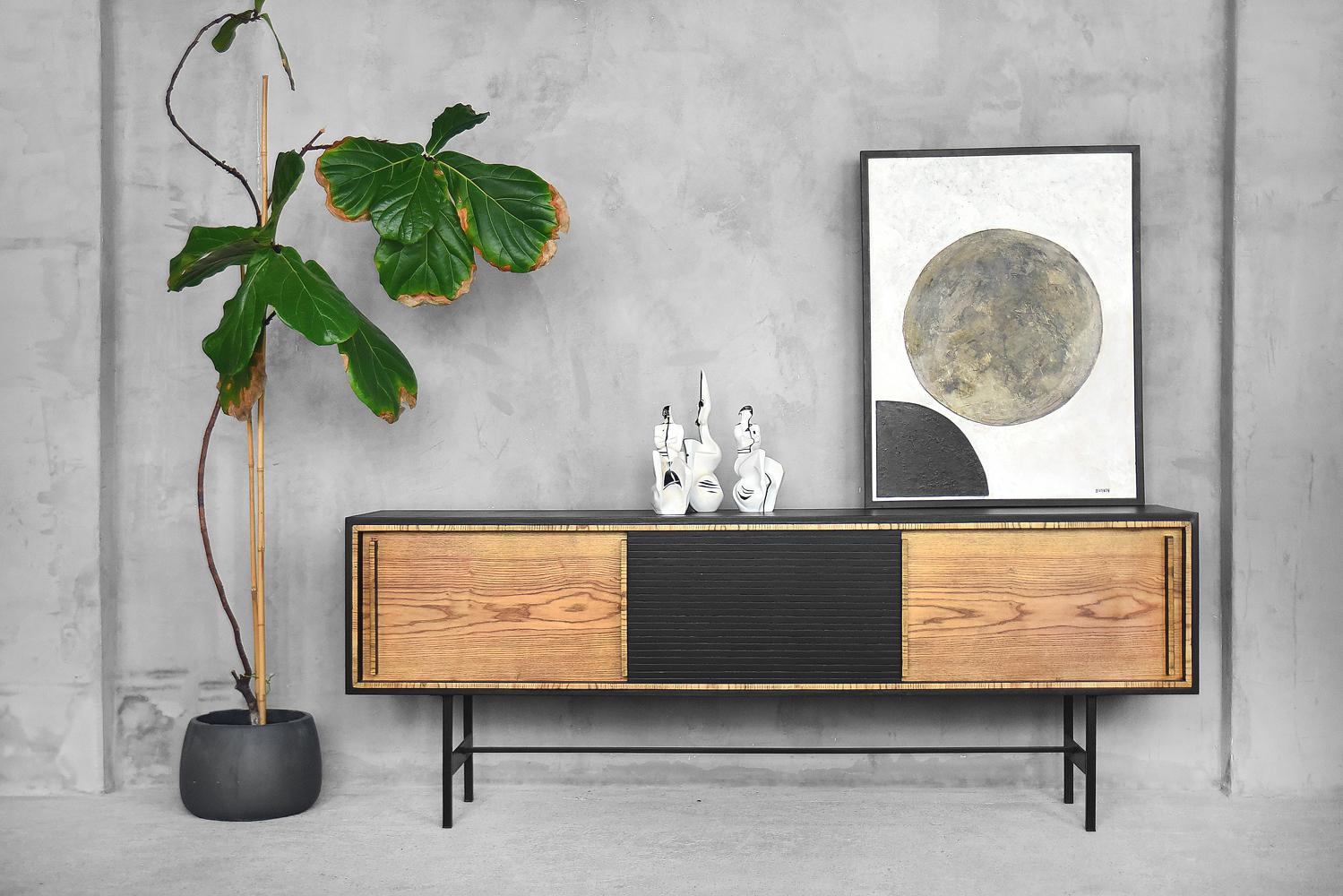 20th Century Mid-Century Modern Scandinavian Ash Sideboard with Black Panel, 1960s For Sale