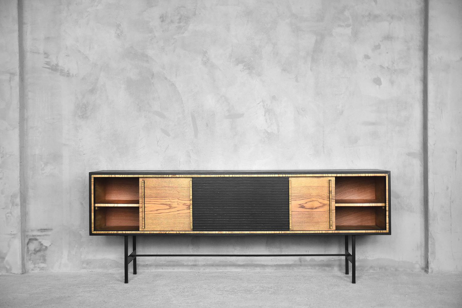 Mid-Century Modern Scandinavian Ash Sideboard with Black Panel, 1960s For Sale 2