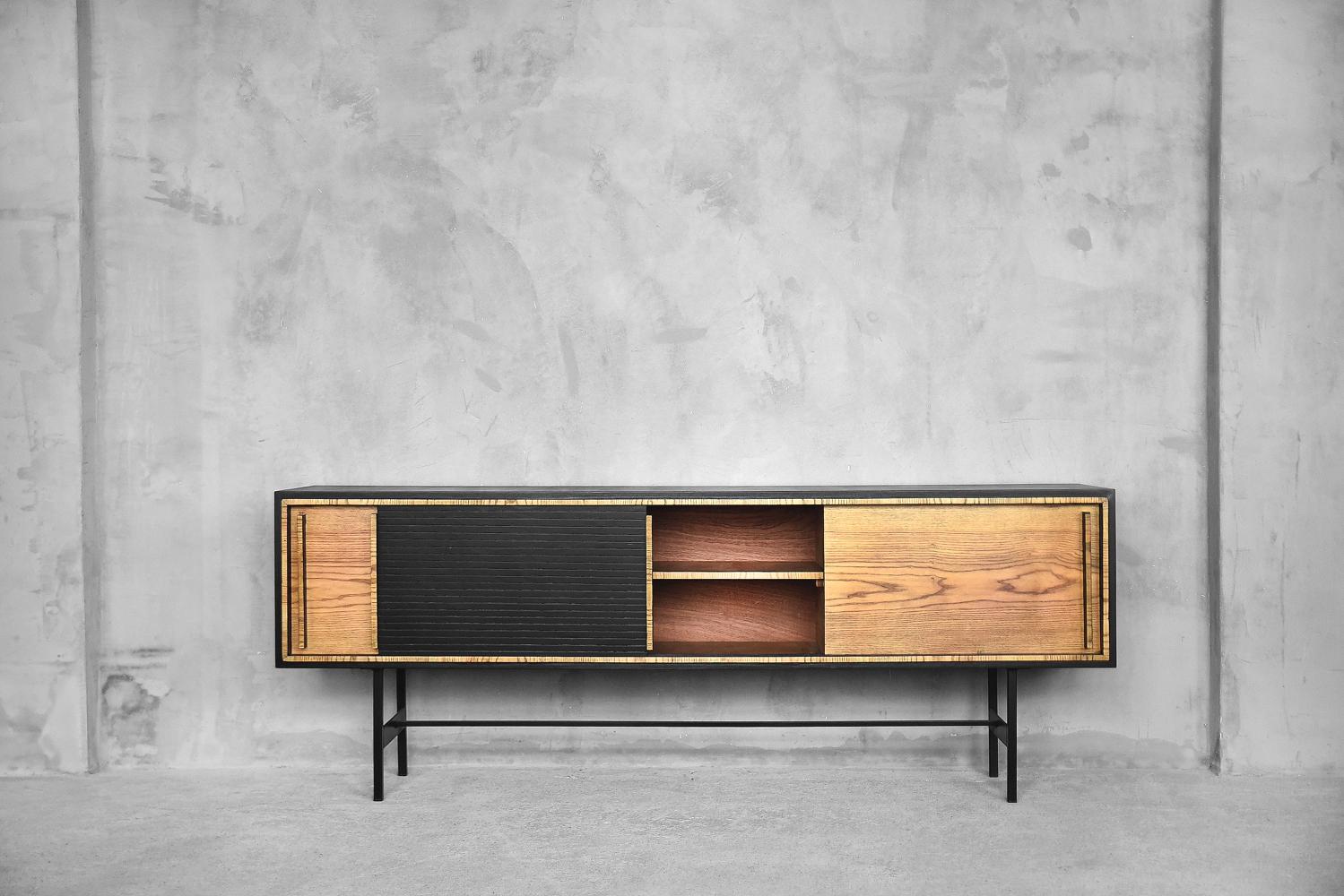 Mid-Century Modern Scandinavian Ash Sideboard with Black Panel, 1960s For Sale 4