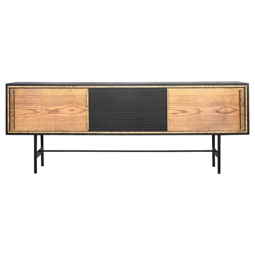 Mid-Century Modern Scandinavian Ash Sideboard with Black Panel, 1960s For Sale