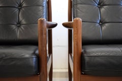 Mid-Century Modern Scandinavian Black Leather Armchairs