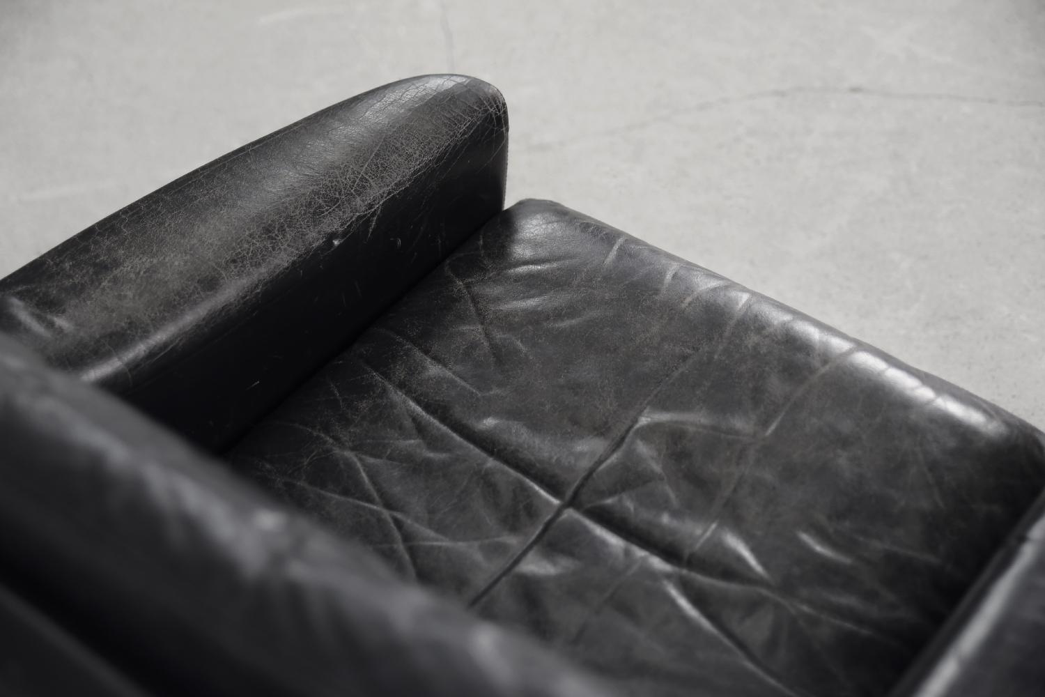 Vintage Mid-Century Modern Scandinavian Black Leather Living Room Lounge Set 9