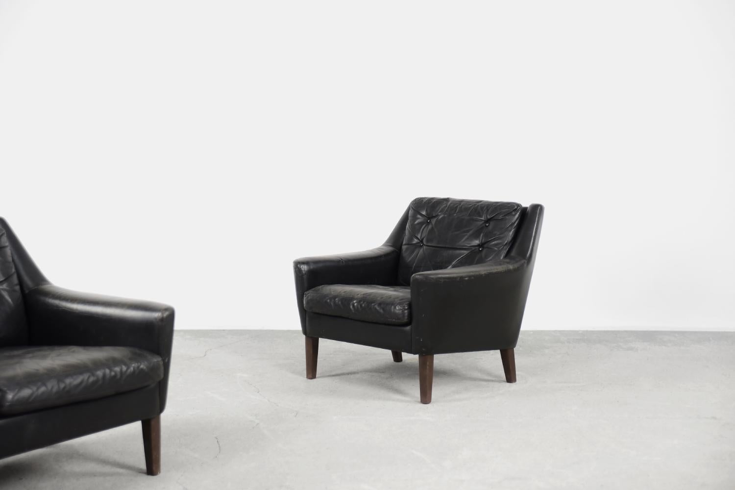Vintage Mid-Century Modern Scandinavian Black Leather Living Room Lounge Set 10