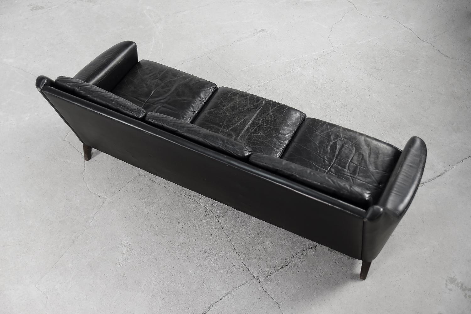 Vintage Mid-Century Modern Scandinavian Black Leather Living Room Lounge Set 11