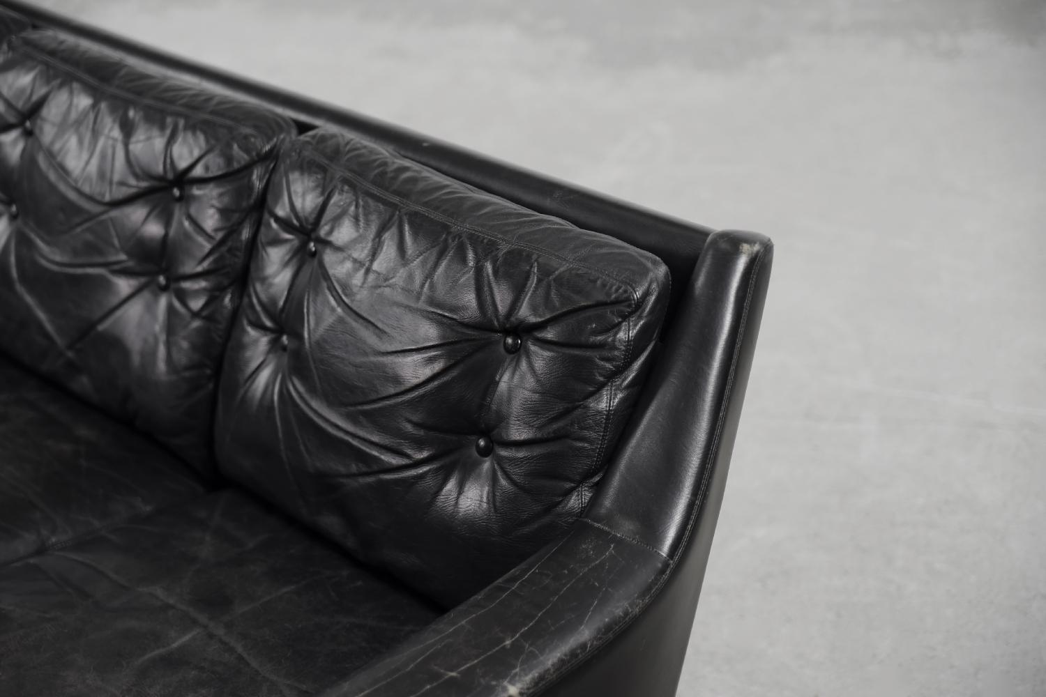 Vintage Mid-Century Modern Scandinavian Black Leather Living Room Lounge Set 13