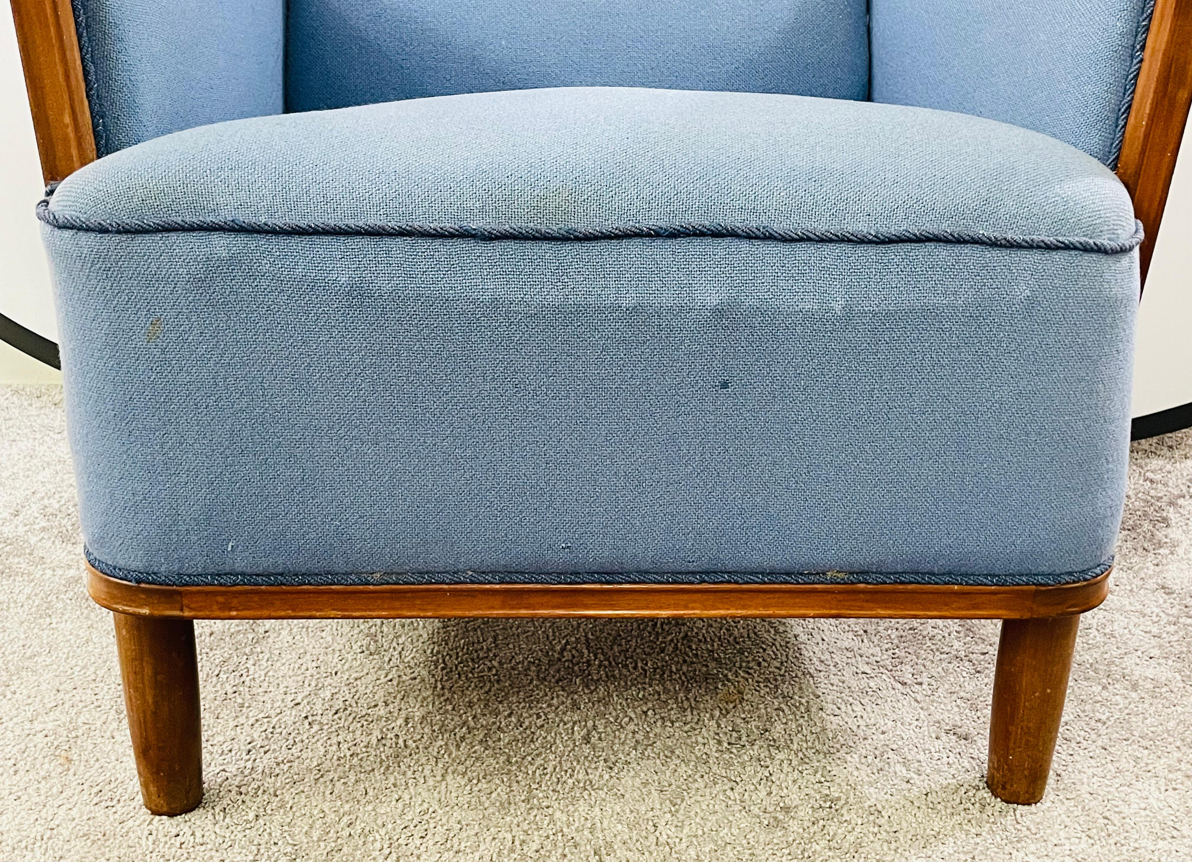 Mid-Century Modern Scandinavian Blue Upholstery Lounge Chair 6