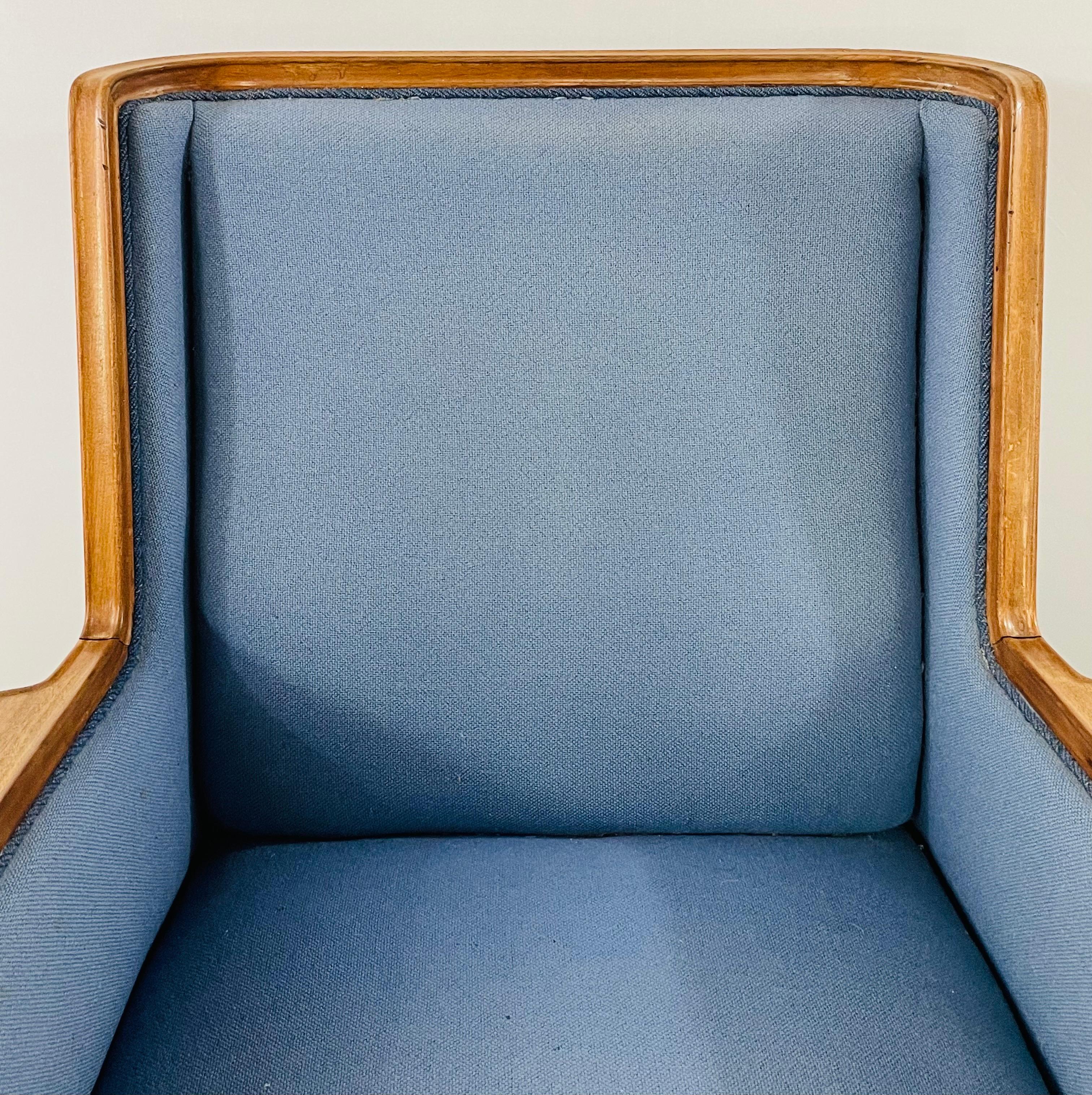 20th Century Mid-Century Modern Scandinavian Blue Upholstery Lounge Chair