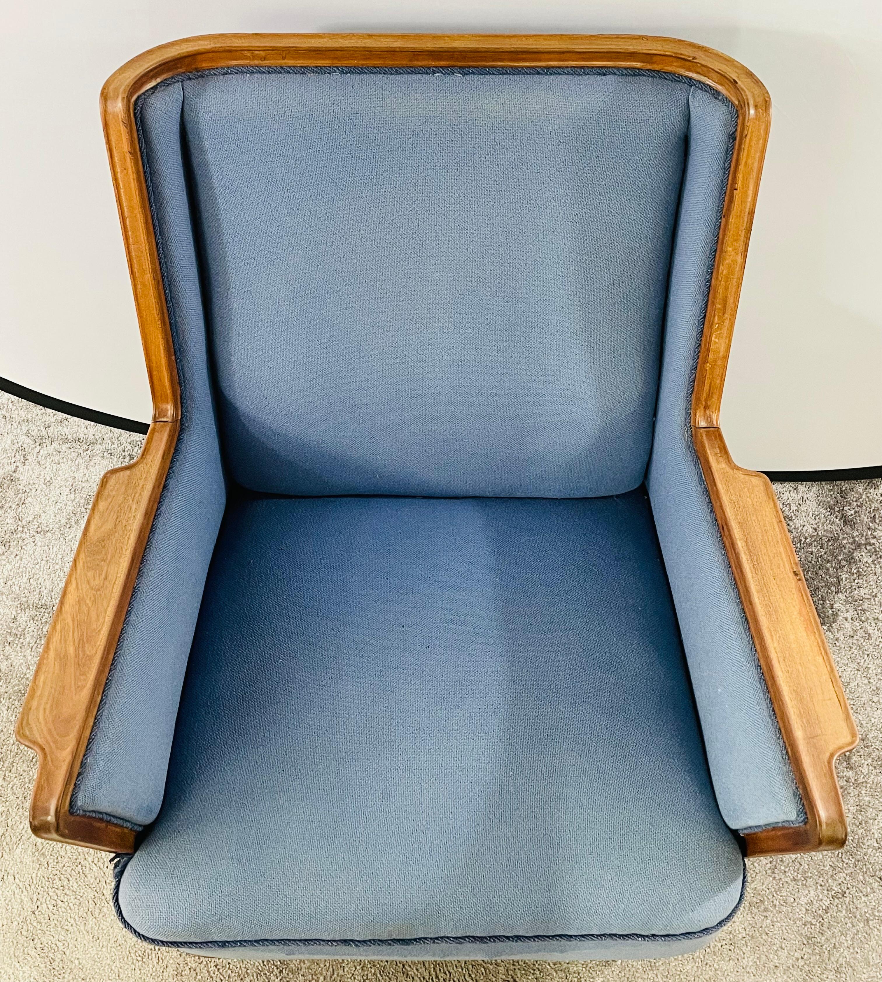 Mid-Century Modern Scandinavian Blue Upholstery Lounge Chair 1