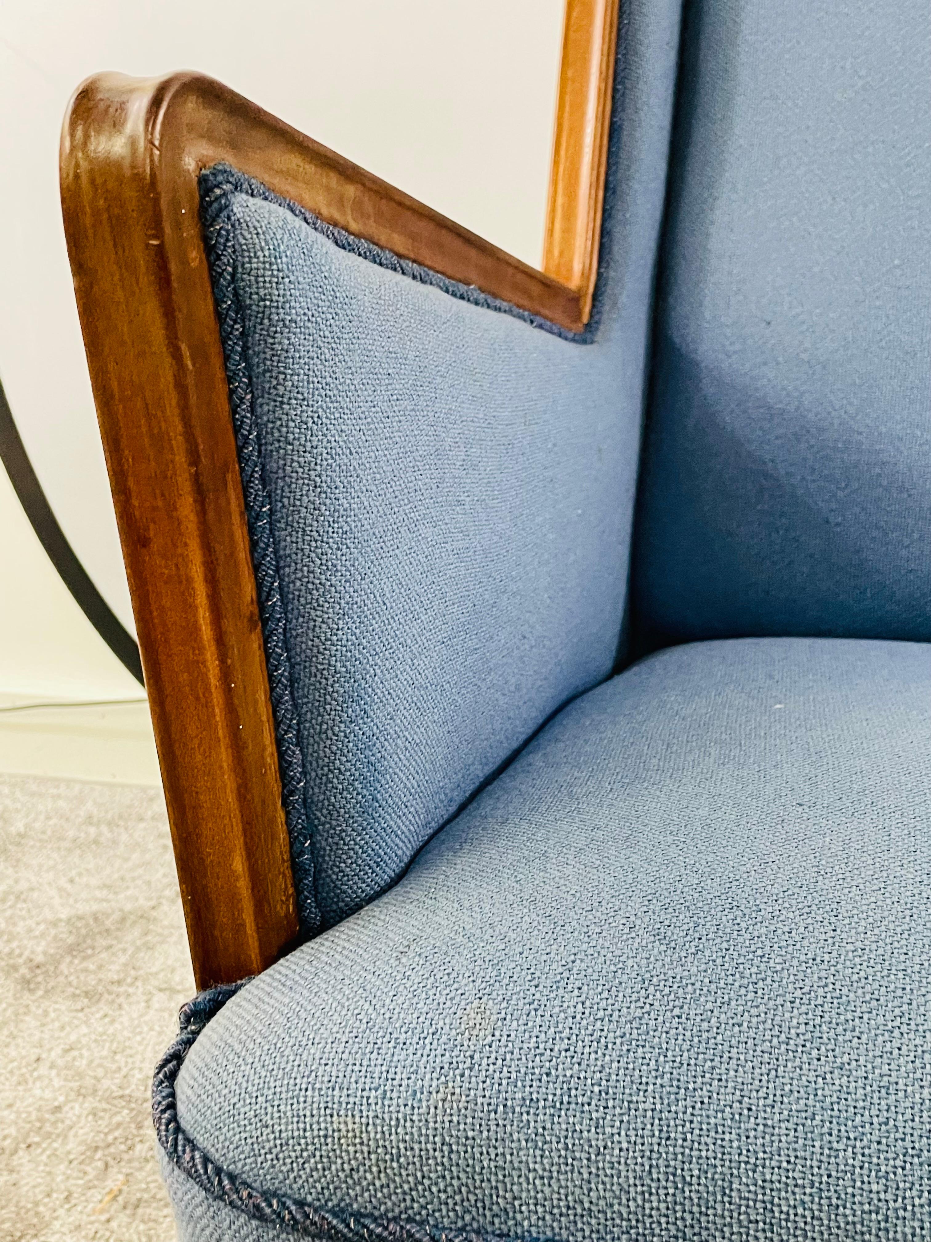 Mid-Century Modern Scandinavian Blue Upholstery Lounge Chair 4