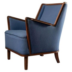 Mid-Century Modern Scandinavian Blue Upholstery Lounge Chair