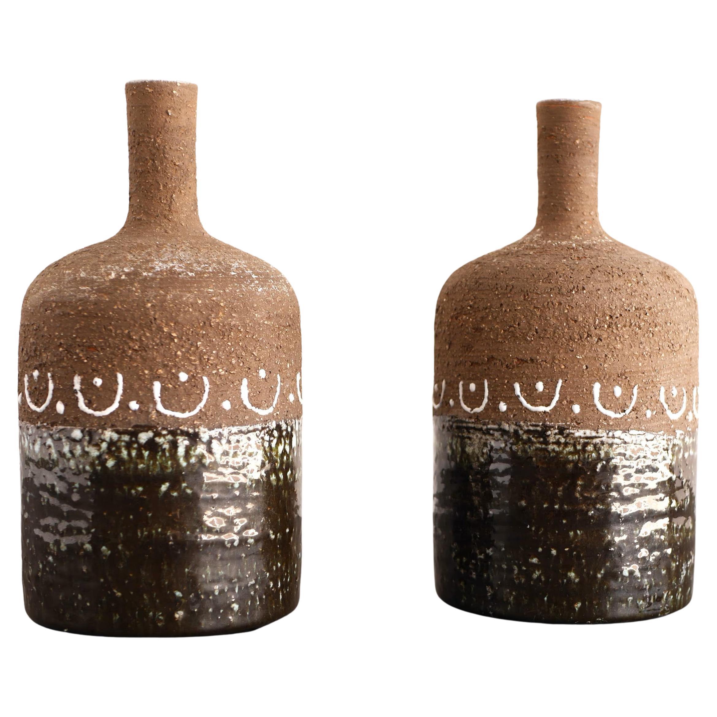 Mid-century modern Scandinavian brutalist art pottery vases by Nittsjö Sweden For Sale