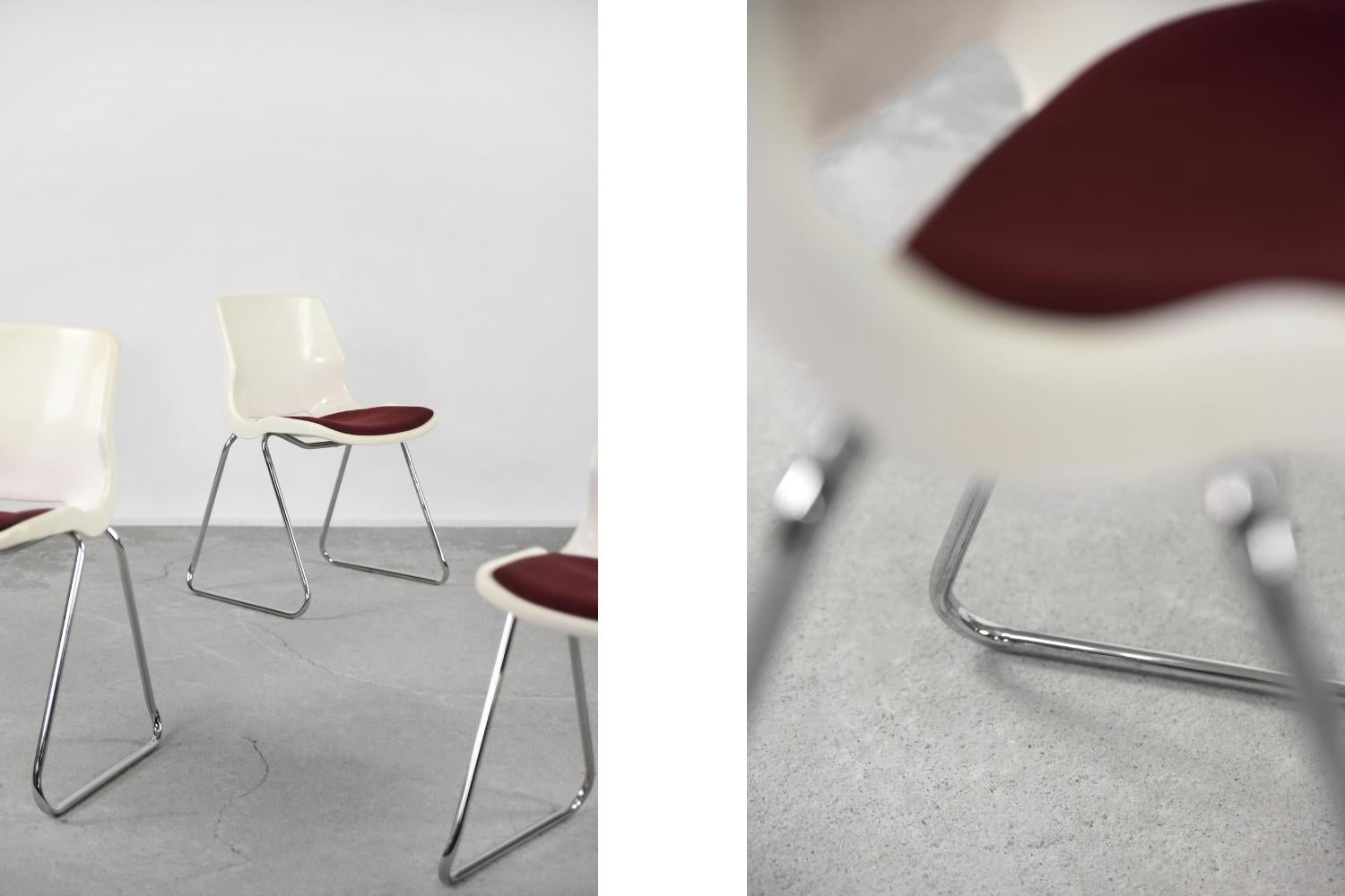 Swedish Set of 5 Vintage Mid-Century Modern Scandinavian Plastic & Fabric Chairs, 1970s For Sale
