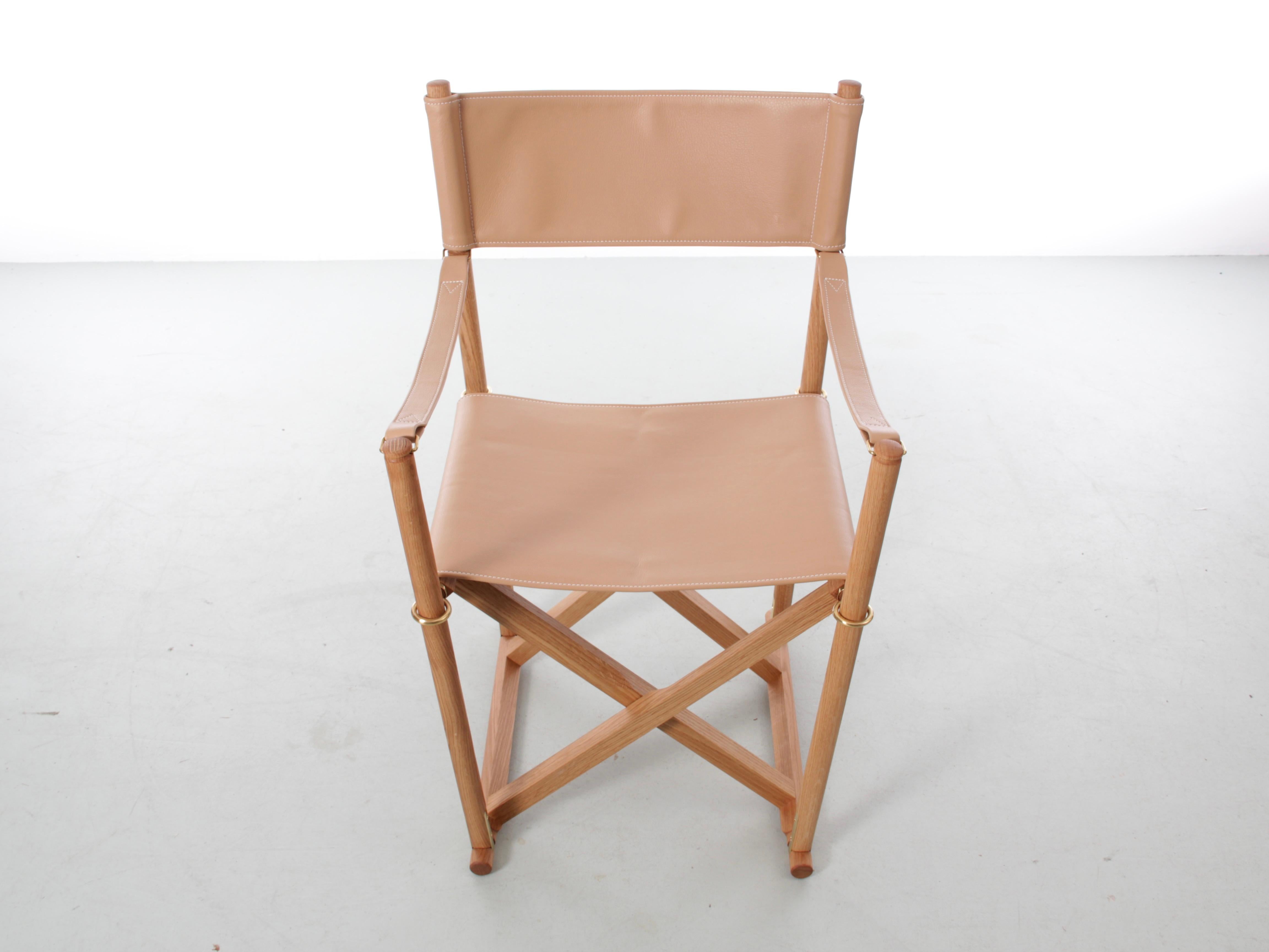 Pelle Metà secolo  sedia moderna scandinava Folding MK16 di Mogens Koch. Nuovo prodotto. in vendita