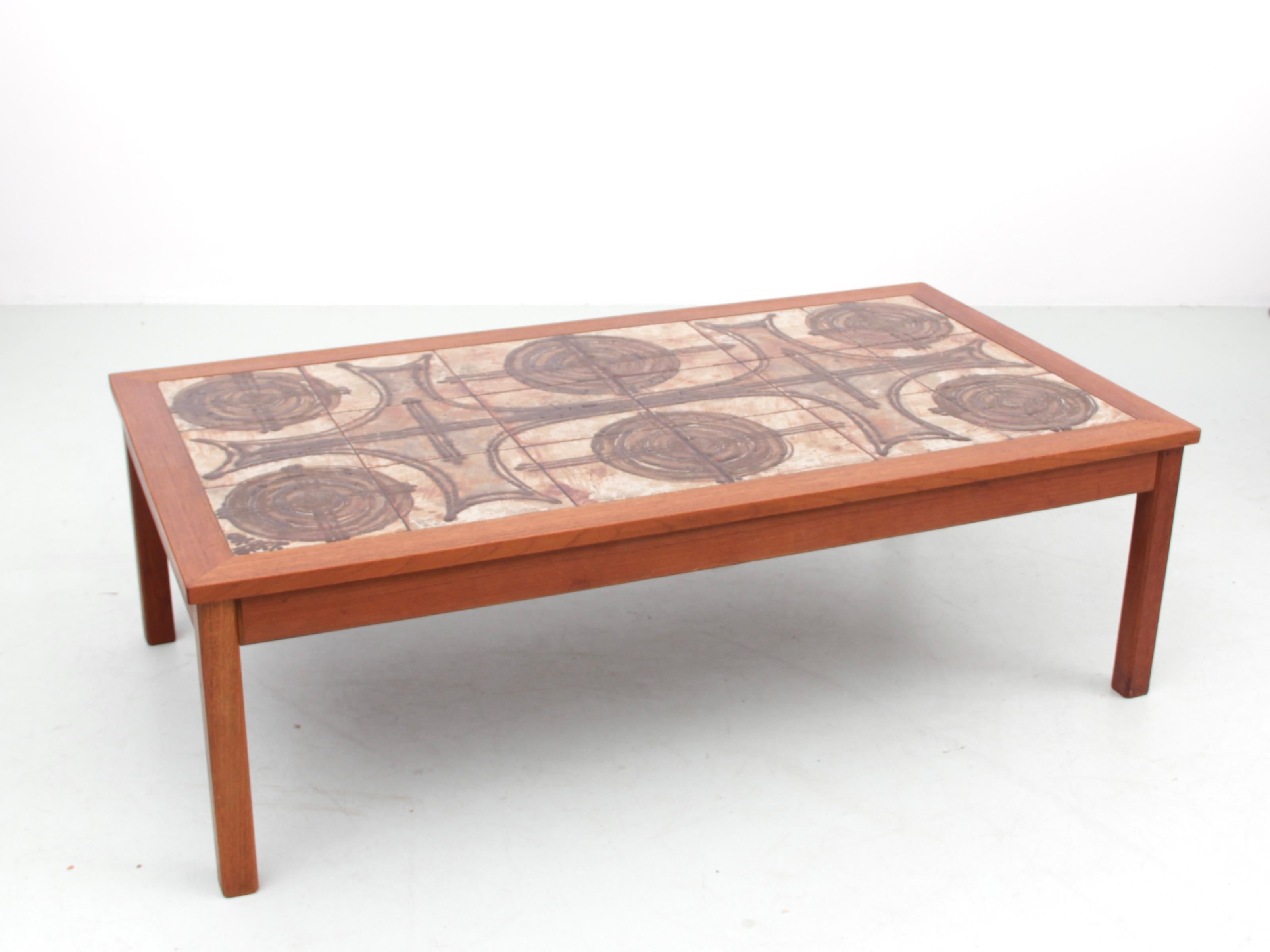 Mid century modern scandinavian coffe table with ceramic tiles, signed OxArt