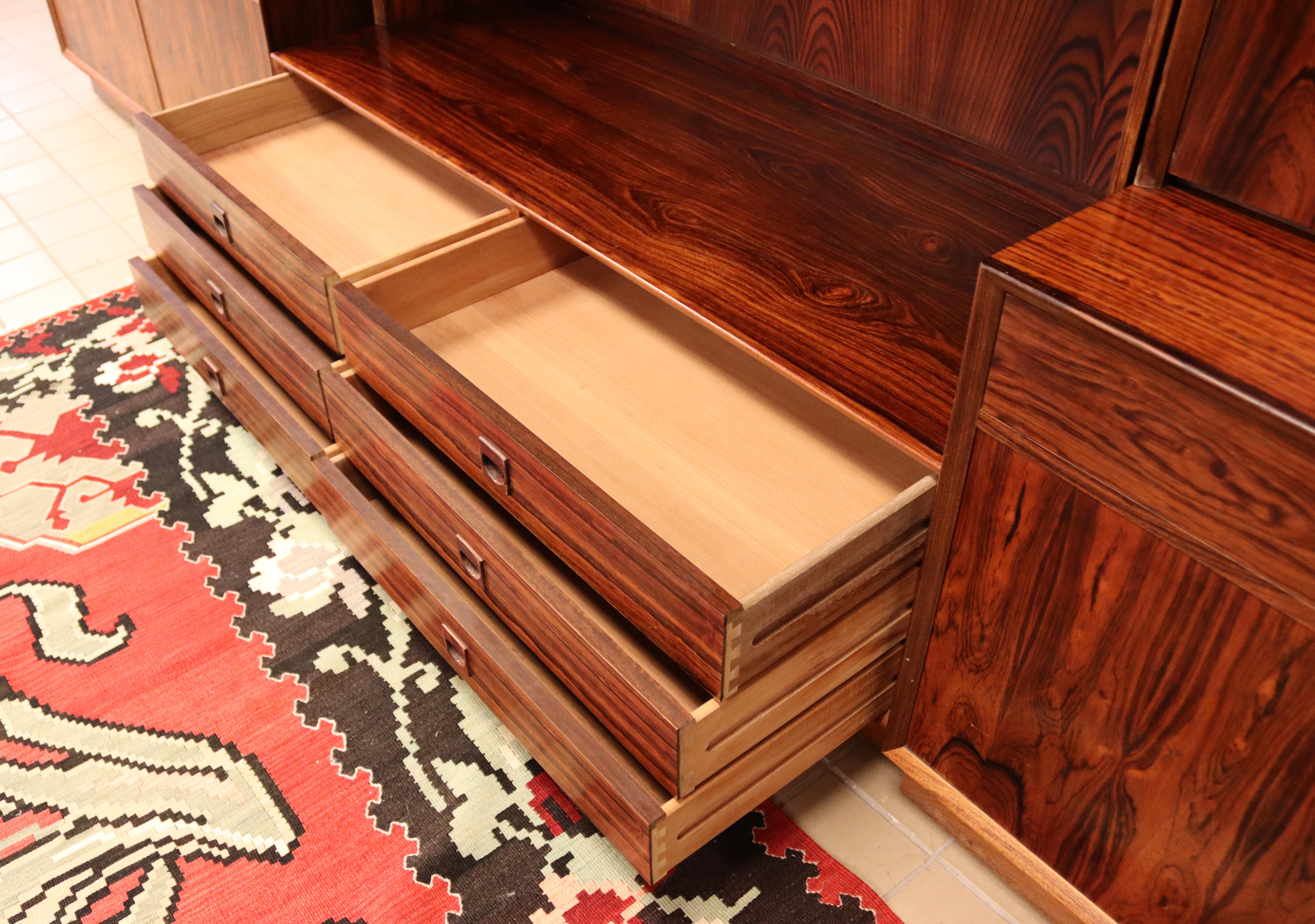 Mid-20th Century Mid-Century Modern Scandinavian Danish Rosewood Wall Unit Shelving Bookcase, 60s