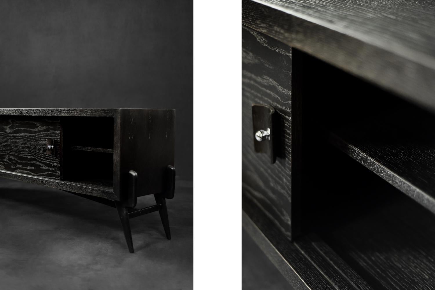 Mid-Century Modern Scandinavian Dark Oak Sideboard with Wooden & Metal Handles For Sale 5