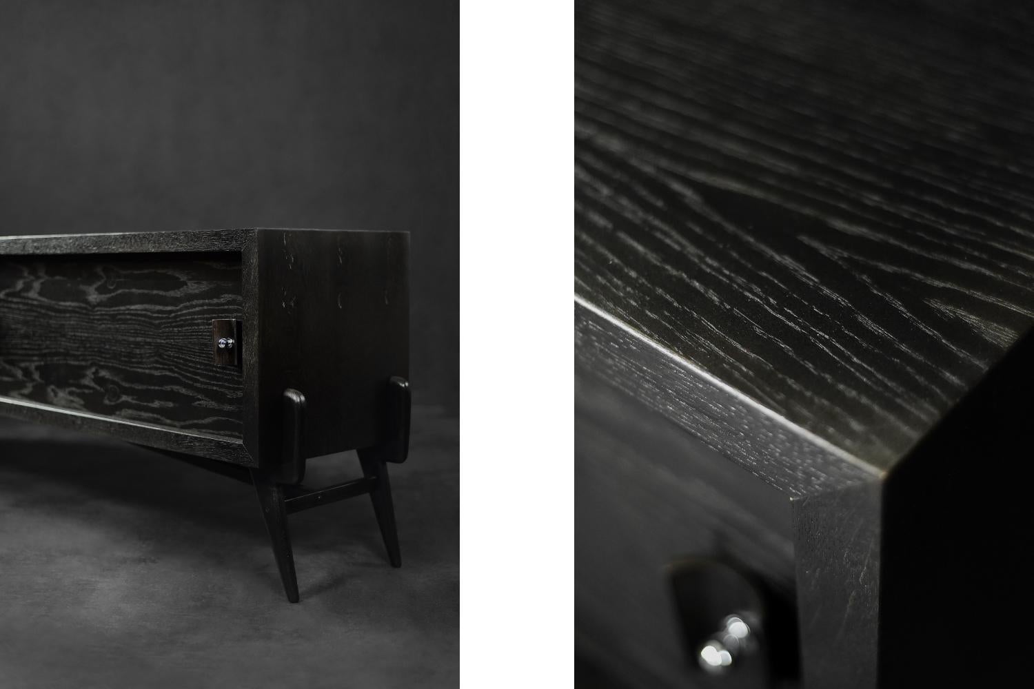 Mid-Century Modern Scandinavian Dark Oak Sideboard with Wooden & Metal Handles For Sale 6