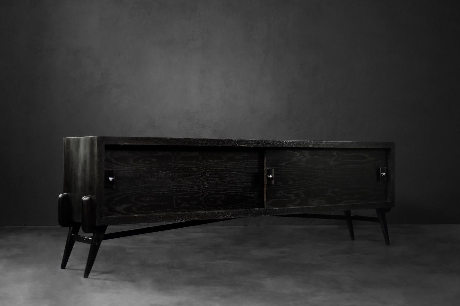 Mid-Century Modern Scandinavian Dark Oak Sideboard with Wooden & Metal Handles For Sale 8
