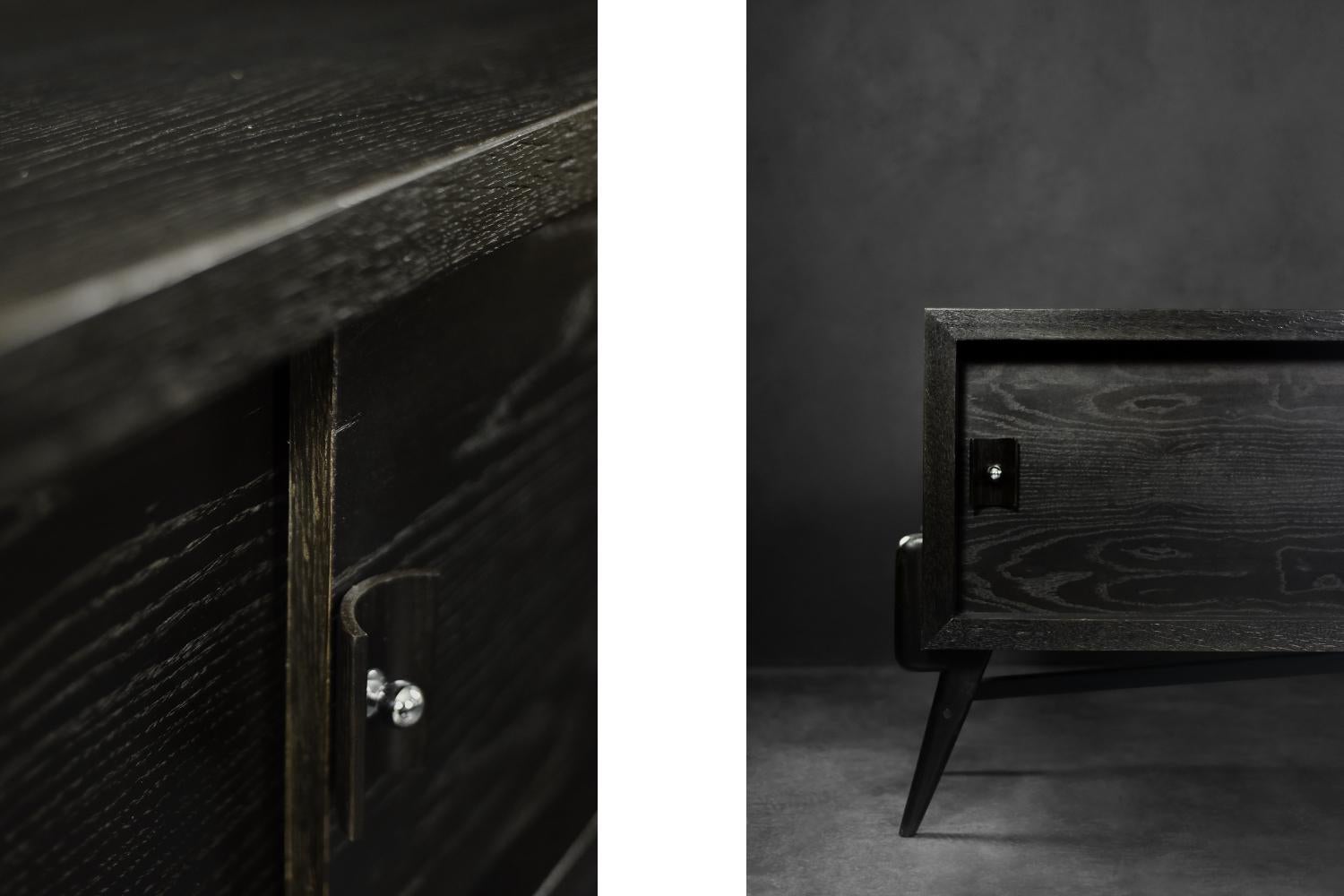 Mid-Century Modern Scandinavian Dark Oak Sideboard with Wooden & Metal Handles For Sale 9