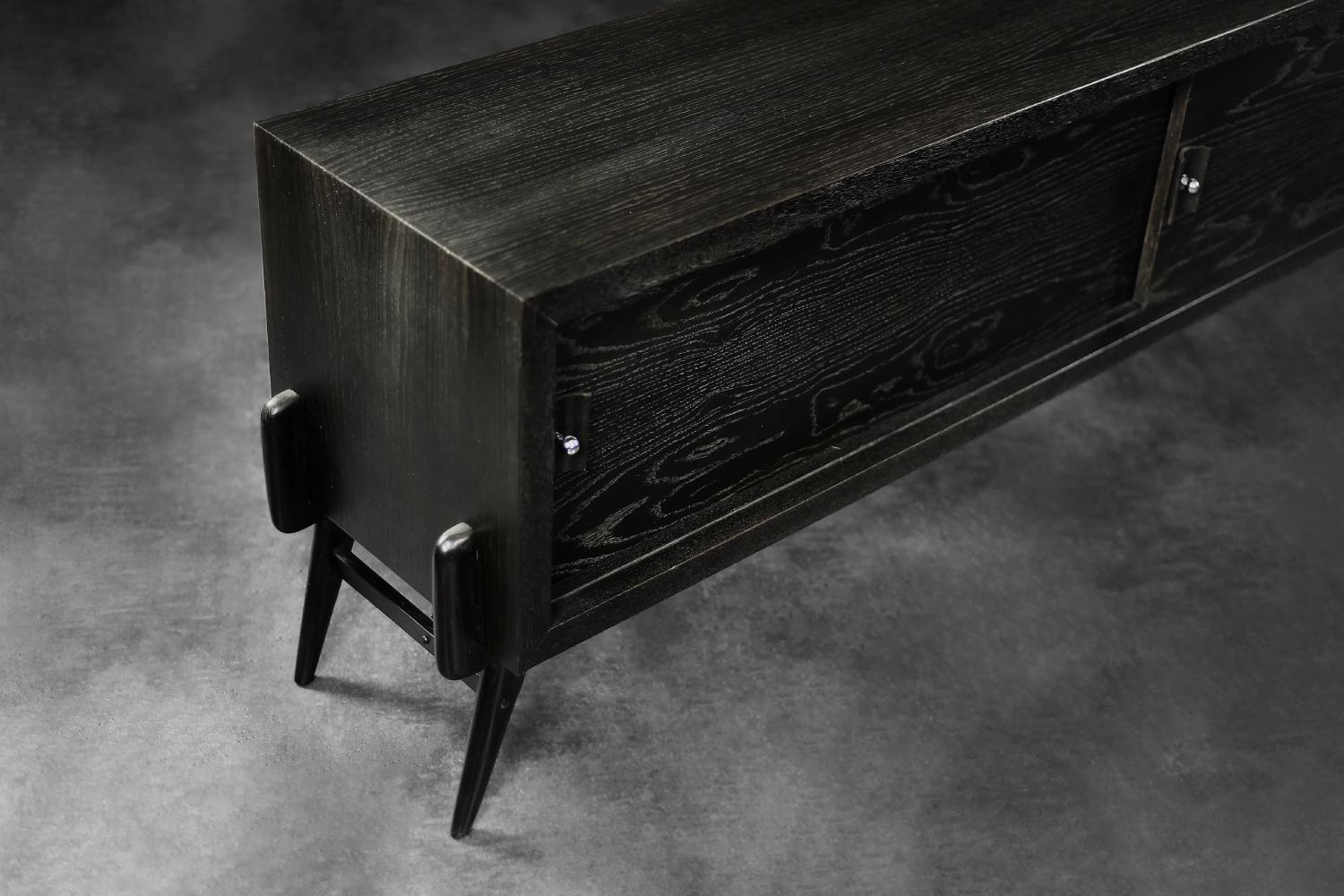Mid-Century Modern Scandinavian Dark Oak Sideboard with Wooden & Metal Handles For Sale 14