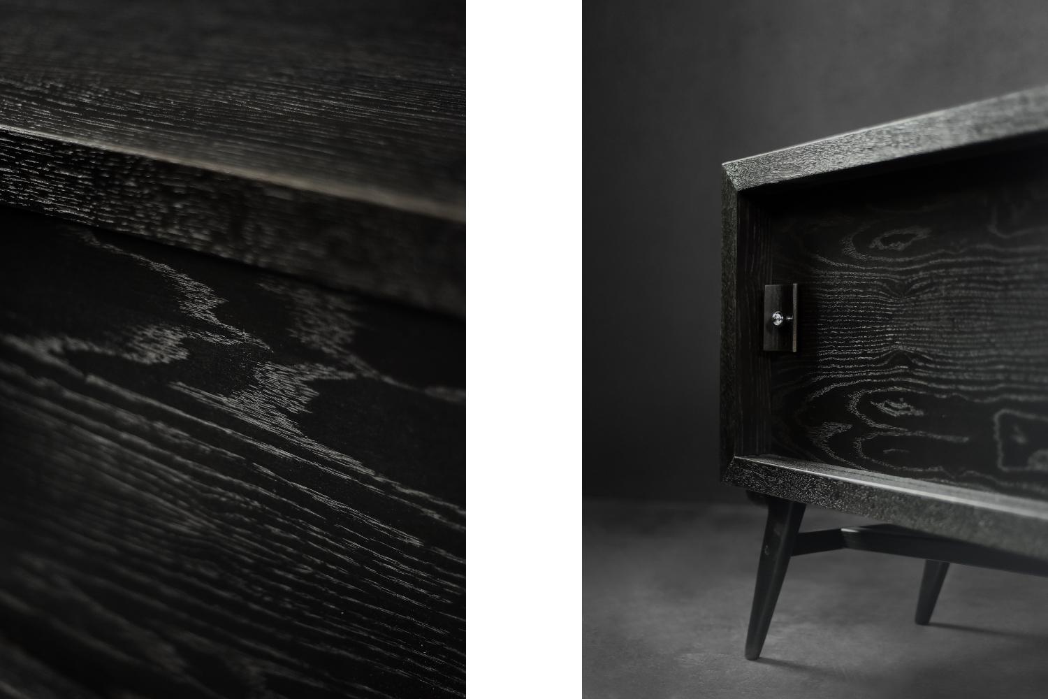 Mid-Century Modern Scandinavian Dark Oak Sideboard with Wooden & Metal Handles For Sale 1