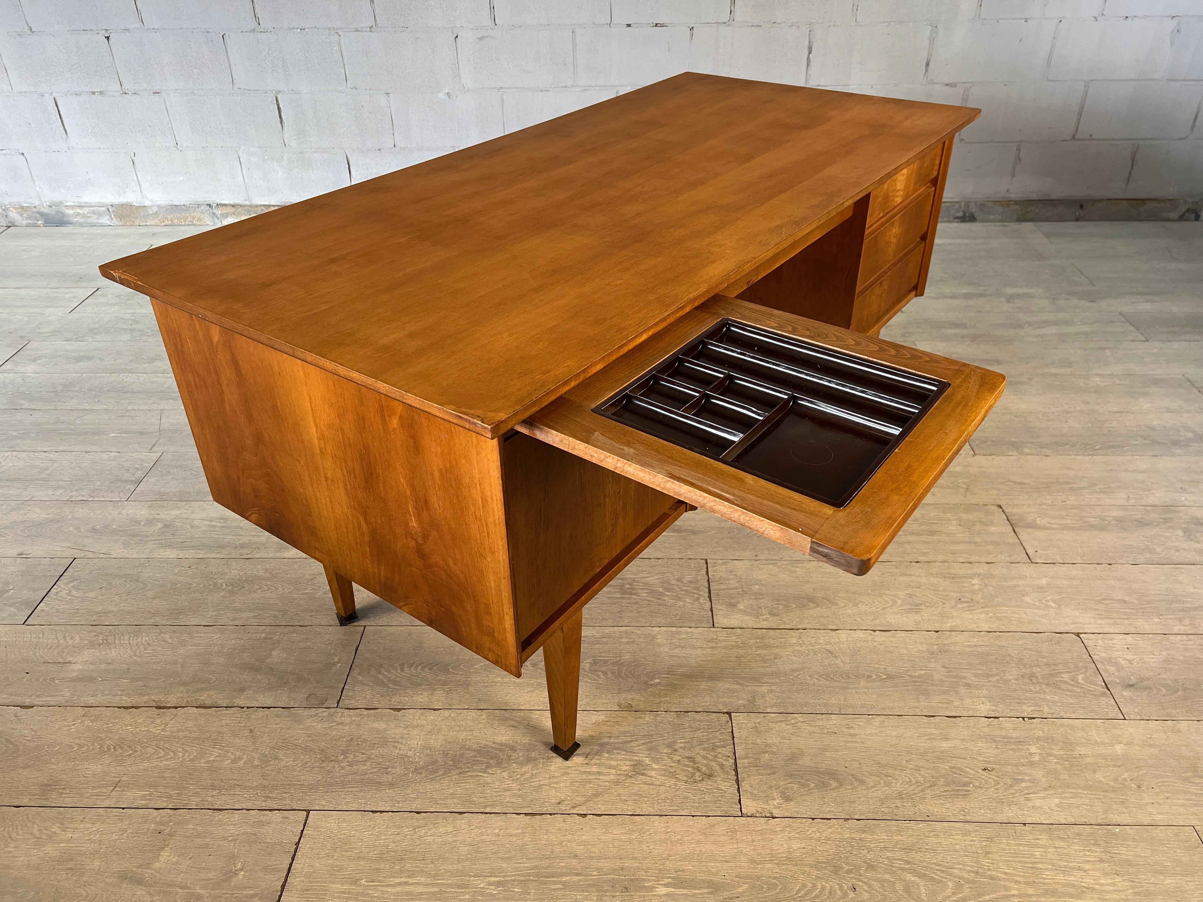 Dimensions: H 29.3” x W 58” x D 27.5”

Elegant Mid-Century Modern Scandinavian desk features 3 small drawers on left side and one big drawer on right side. An absolutely beautiful example of Scandinavian modern design that combines elegance with