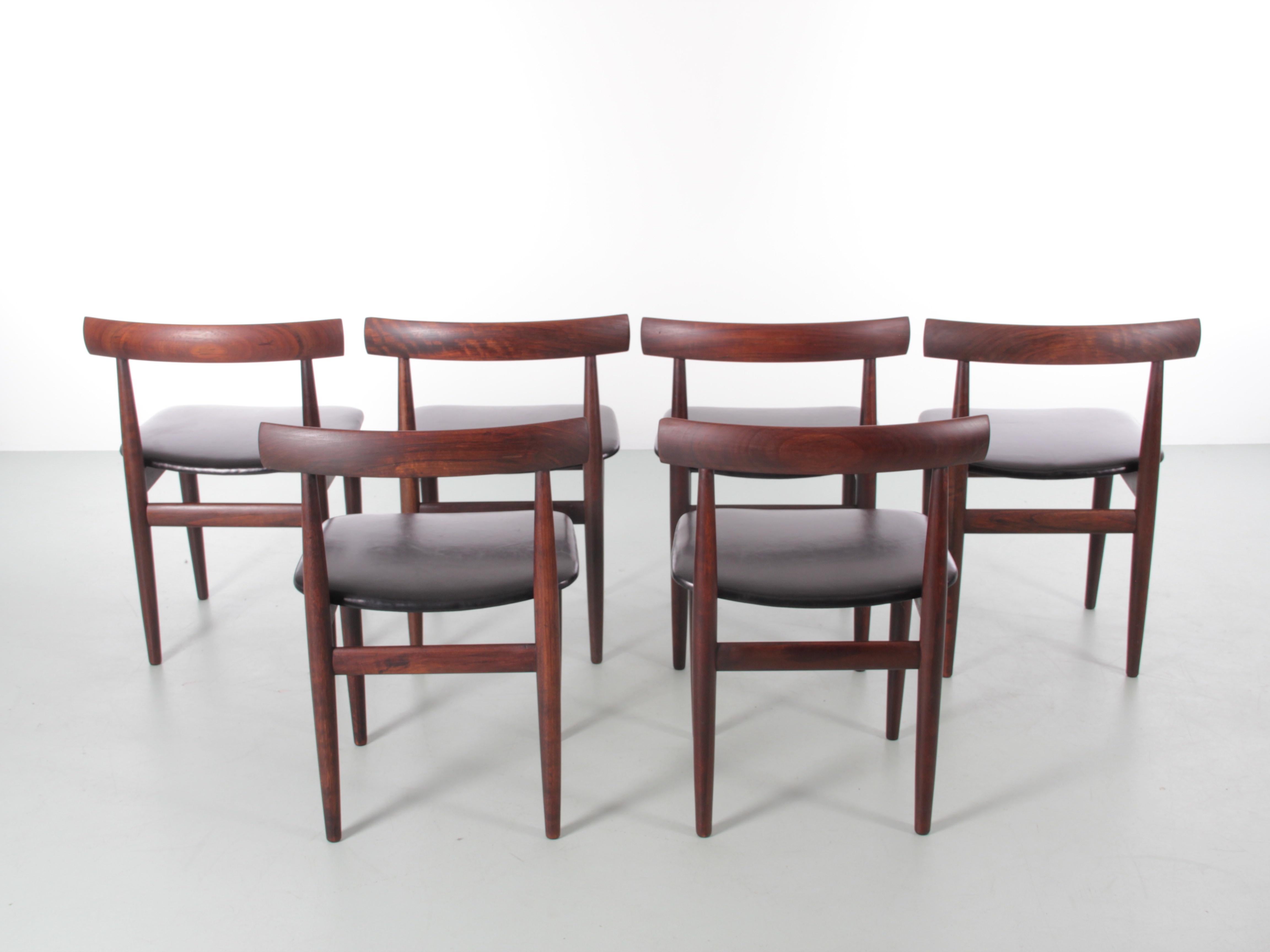 Mid-Century Modern Scandinavian Dining Set in Rosewood by Olsen with 6 Chairs In Good Condition In Courbevoie, FR