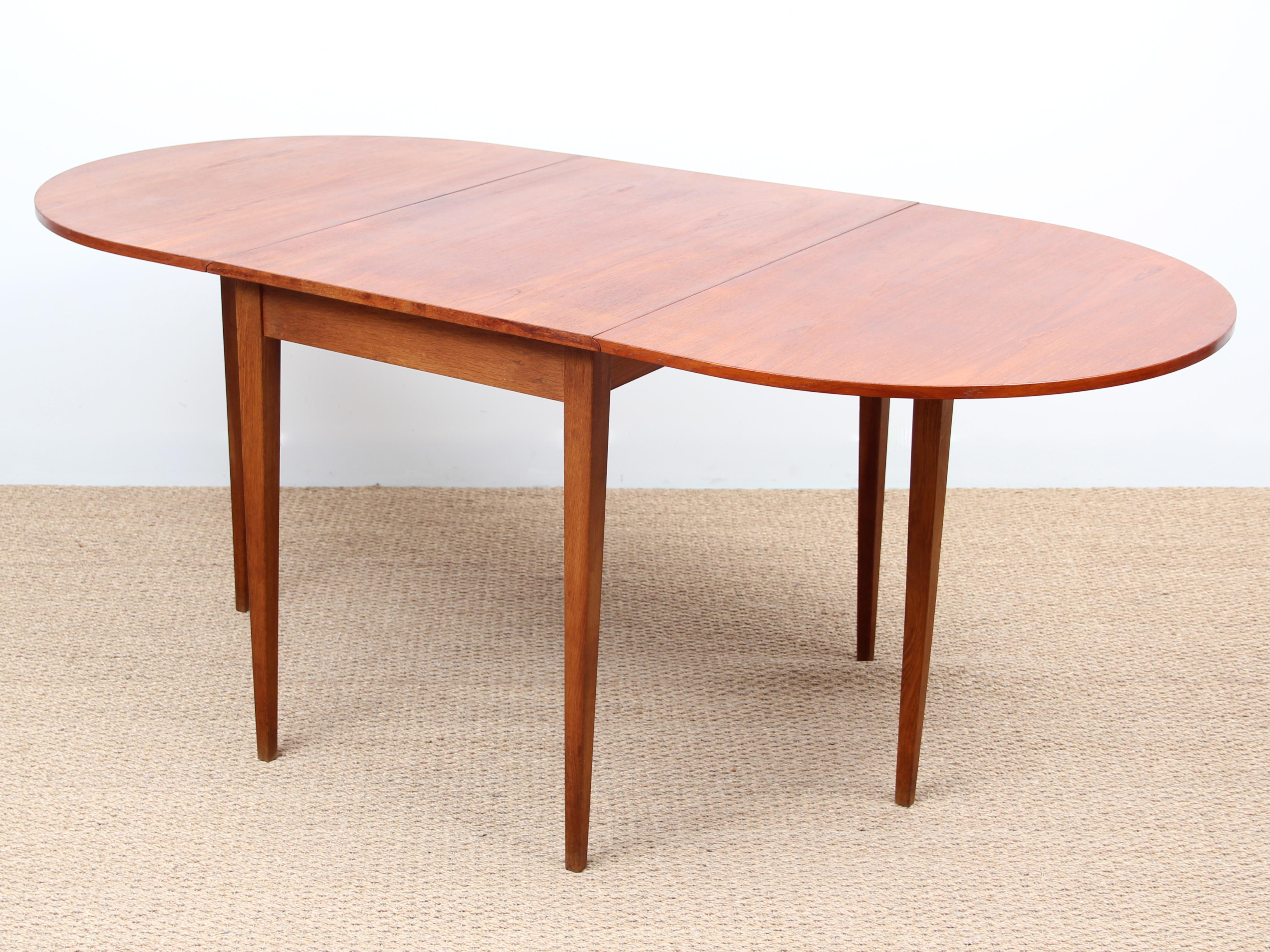 Mid-Century Modern Scandinavian Dining Table Flap Table in Teak and Oak for 2-6 2