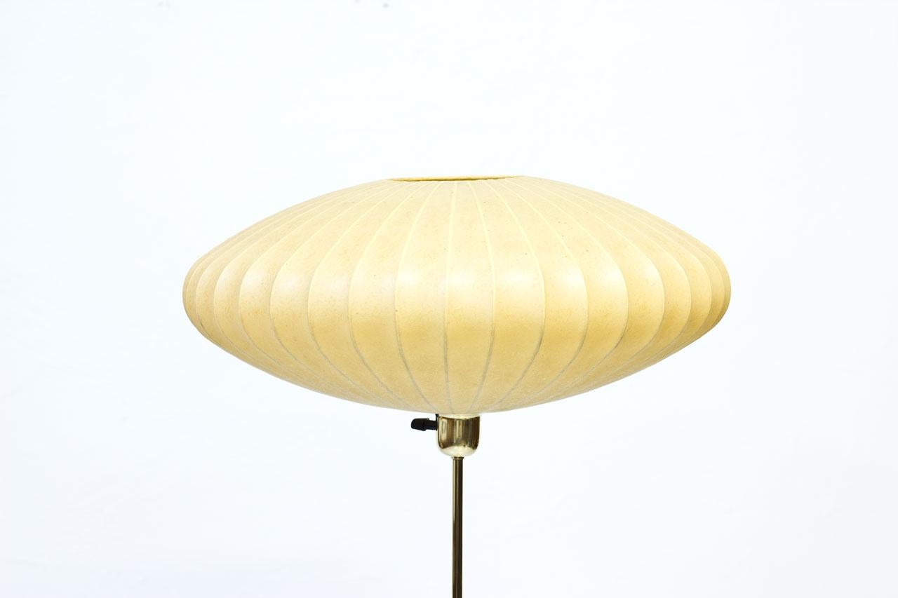 Swedish Mid-Century Modern Scandinavian Floor Lamp in Brass and Cocoon by ASEA, Sweden
