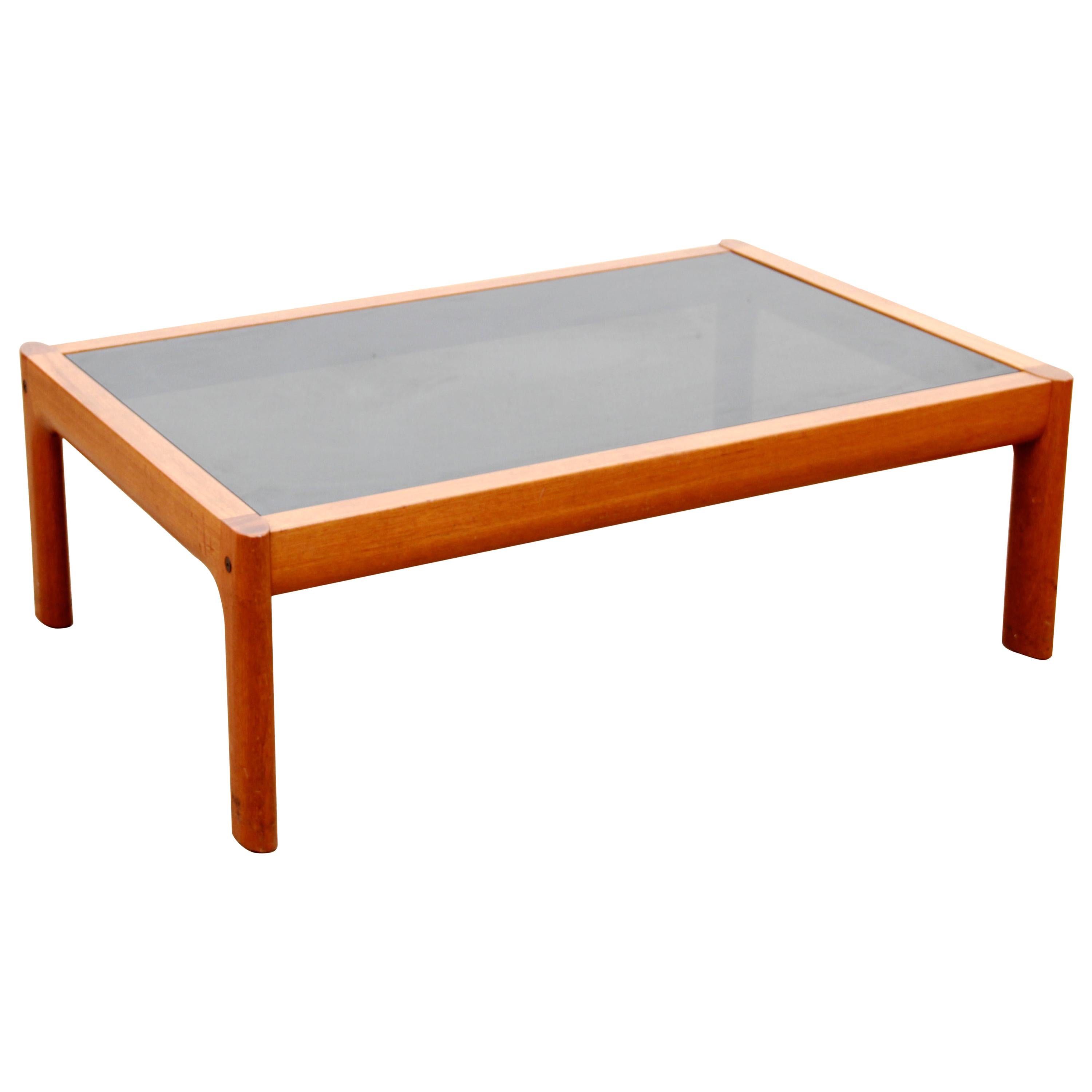 Mid-Century Modern Scandinavian Large Coffee Table in Teak and Black Glass